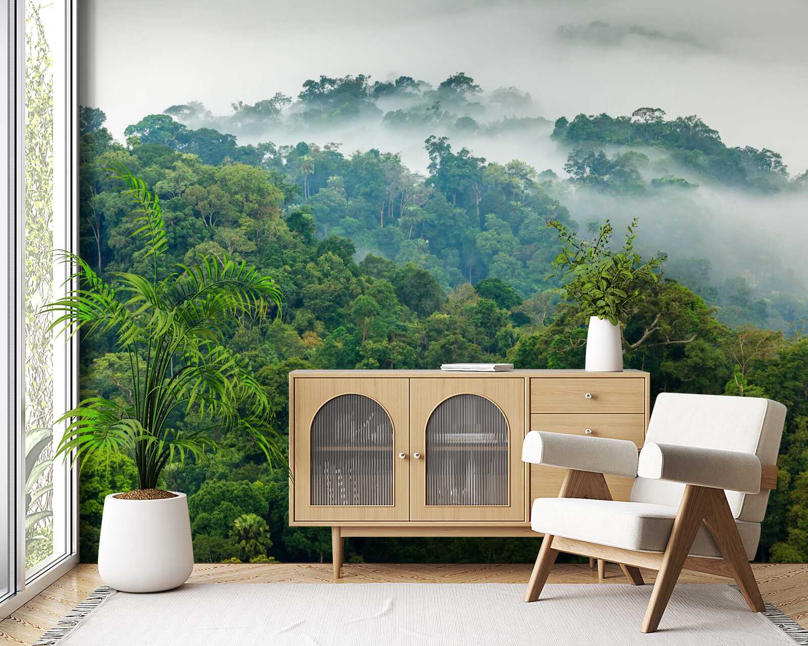 Fototapeta dżungla spowita jest gęstą mgłą