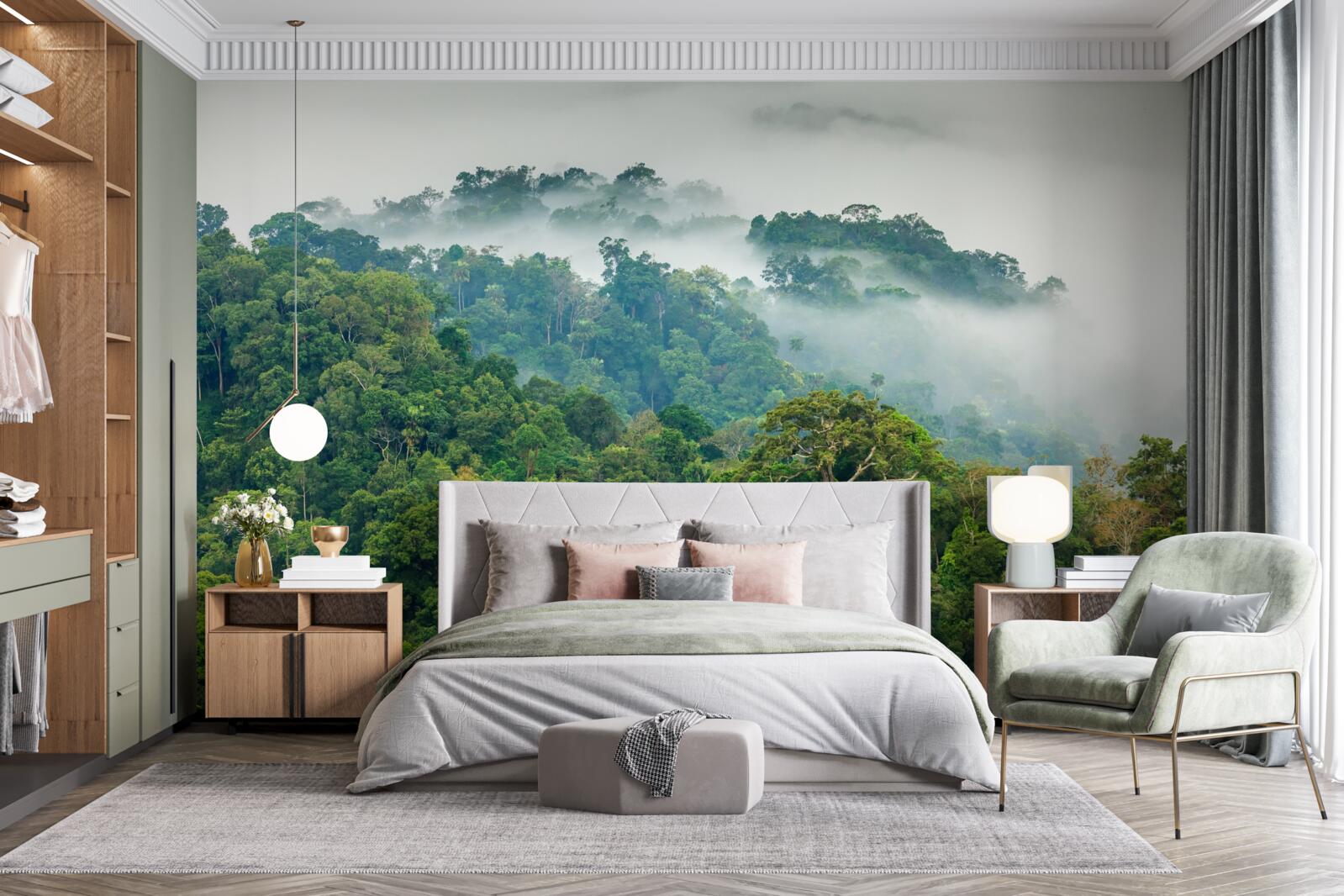 Fototapeta dżungla spowita jest gęstą mgłą