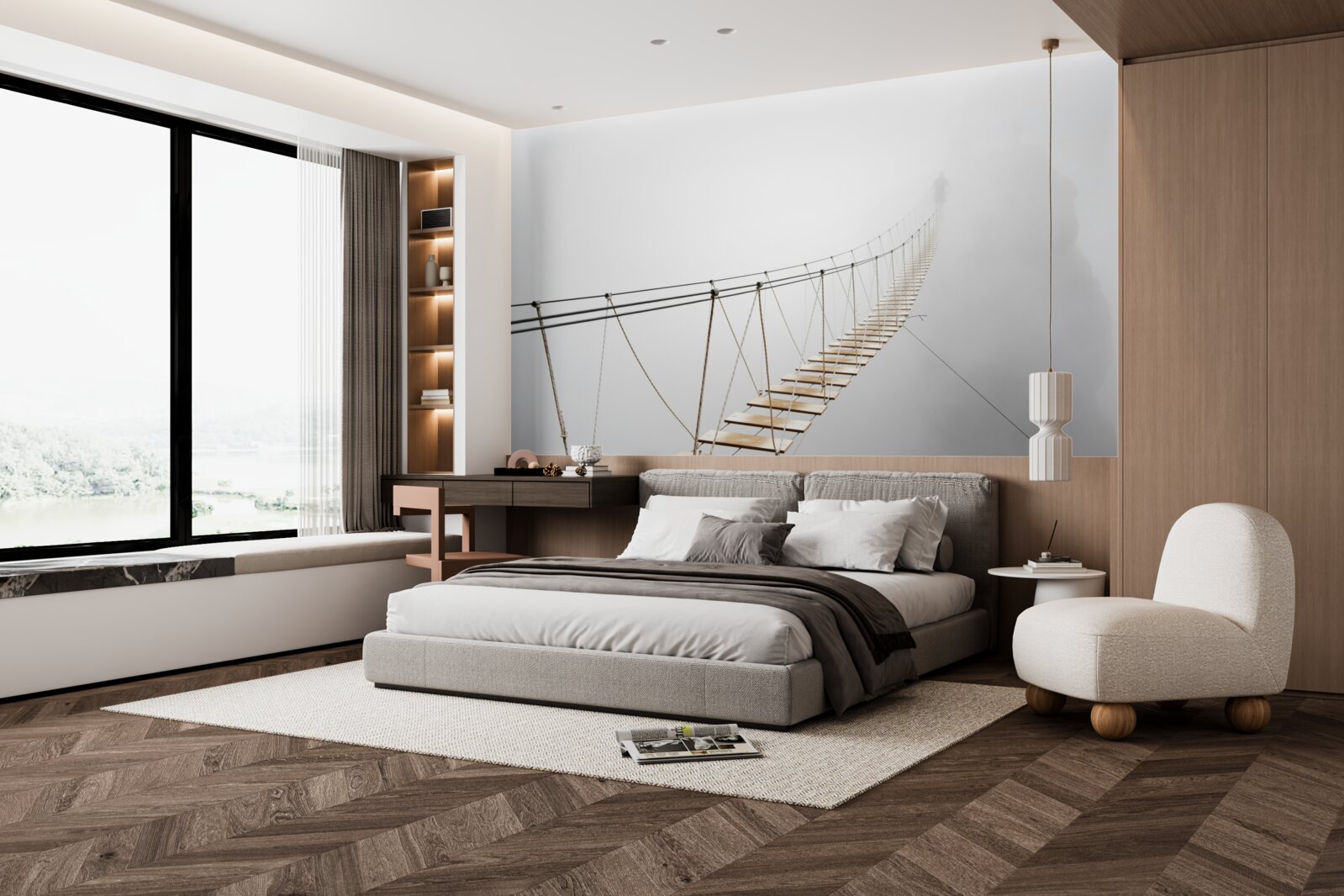 Fototapeta mgła nad mostem wiszącym