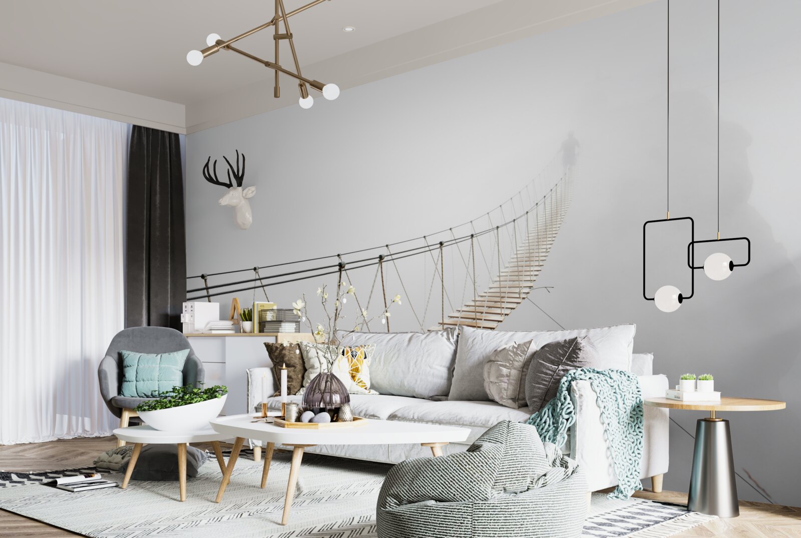 Fototapeta mgła nad mostem wiszącym