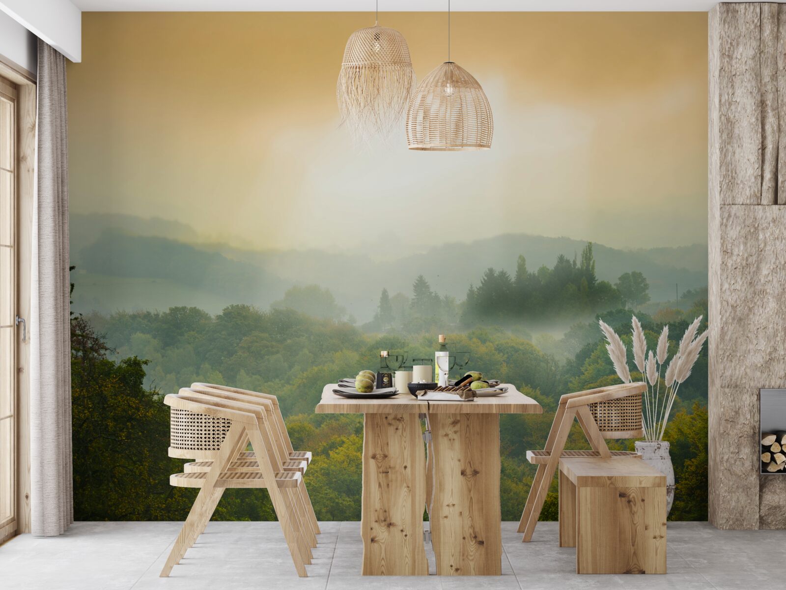 Fototapeta Świt wschodzi nad zadymionym lasem