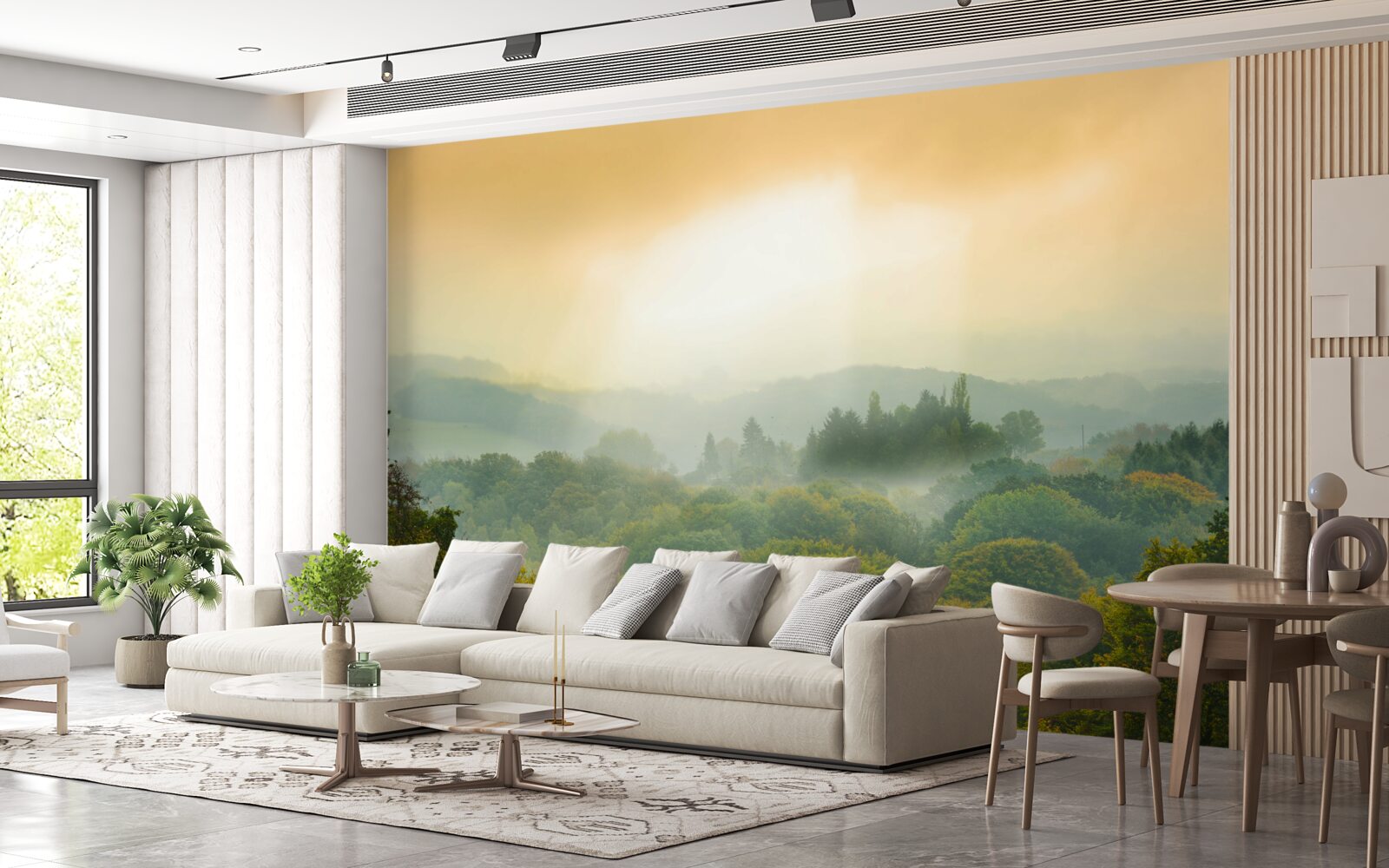 Fototapeta Świt wschodzi nad zadymionym lasem