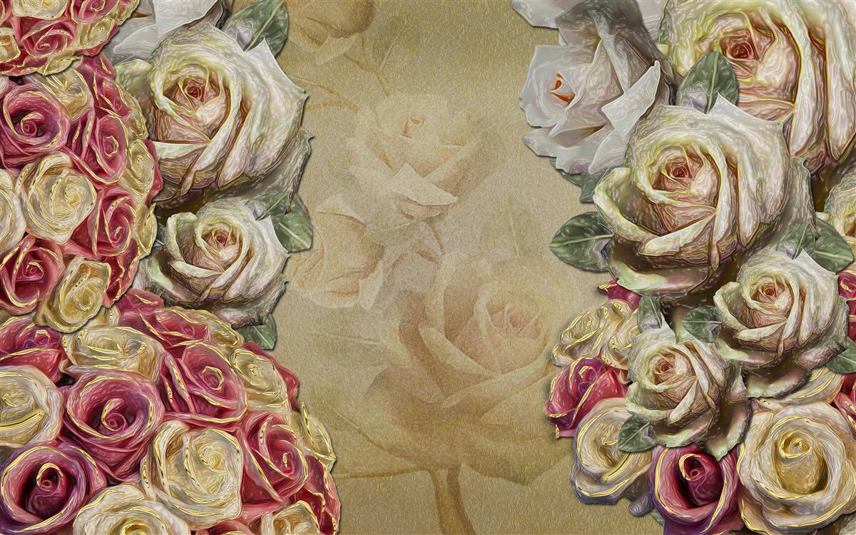 Fototapeta kompozycja vintage łączy w sobie białe i czerwone róże