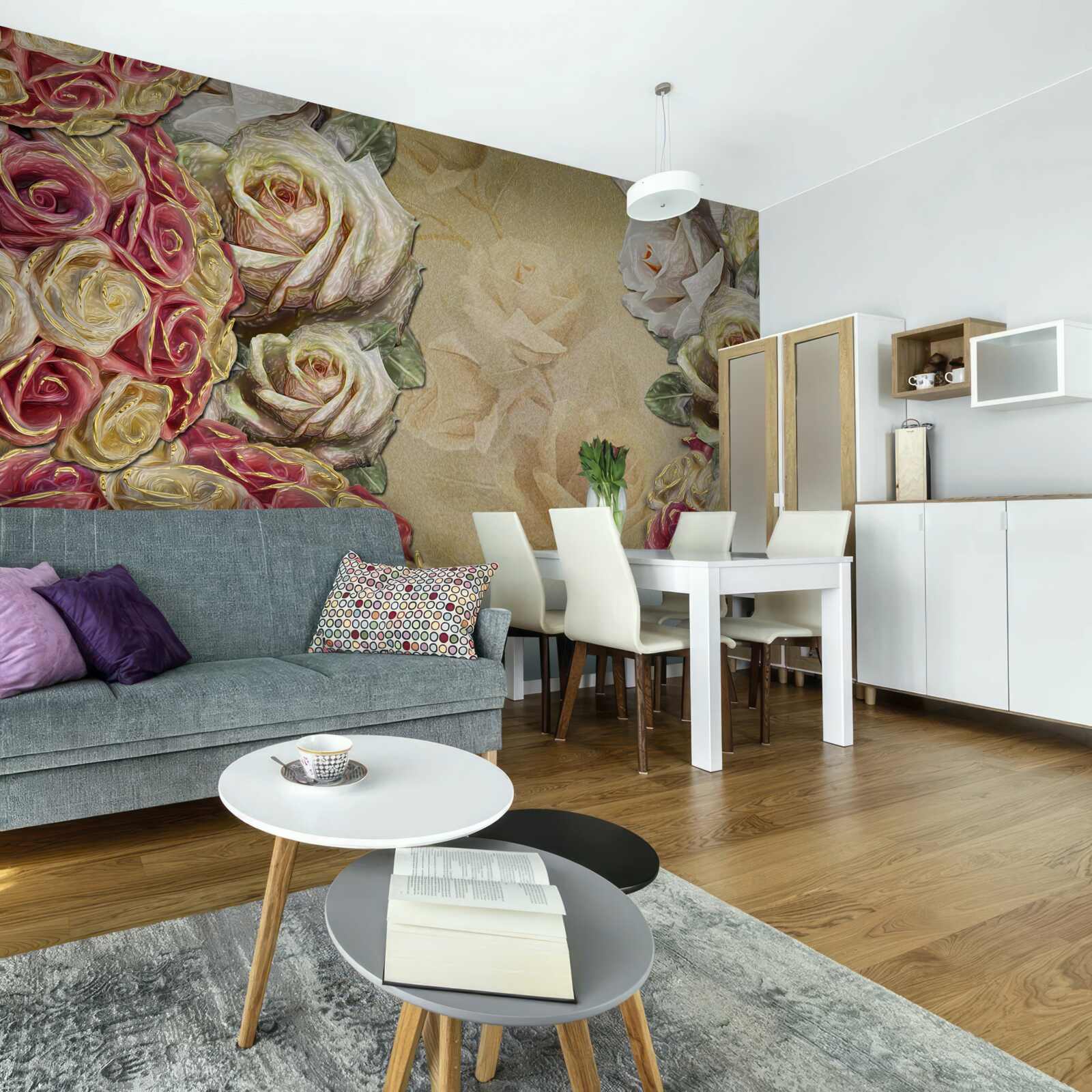 Fototapeta kompozycja vintage łączy w sobie białe i czerwone róże