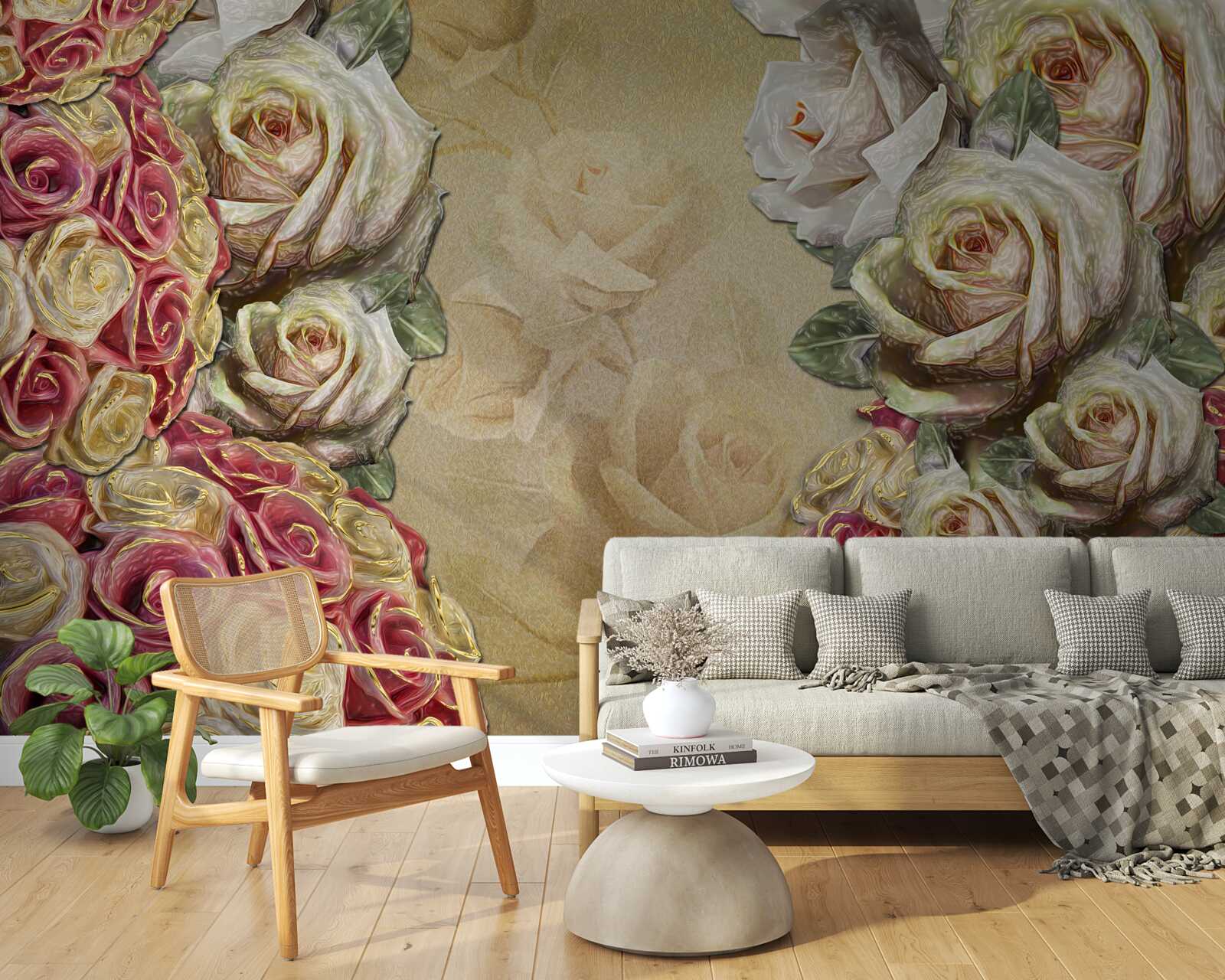 Fototapeta kompozycja vintage łączy w sobie białe i czerwone róże