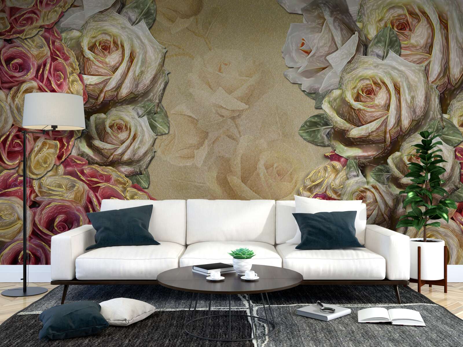 Fototapeta kompozycja vintage łączy w sobie białe i czerwone róże