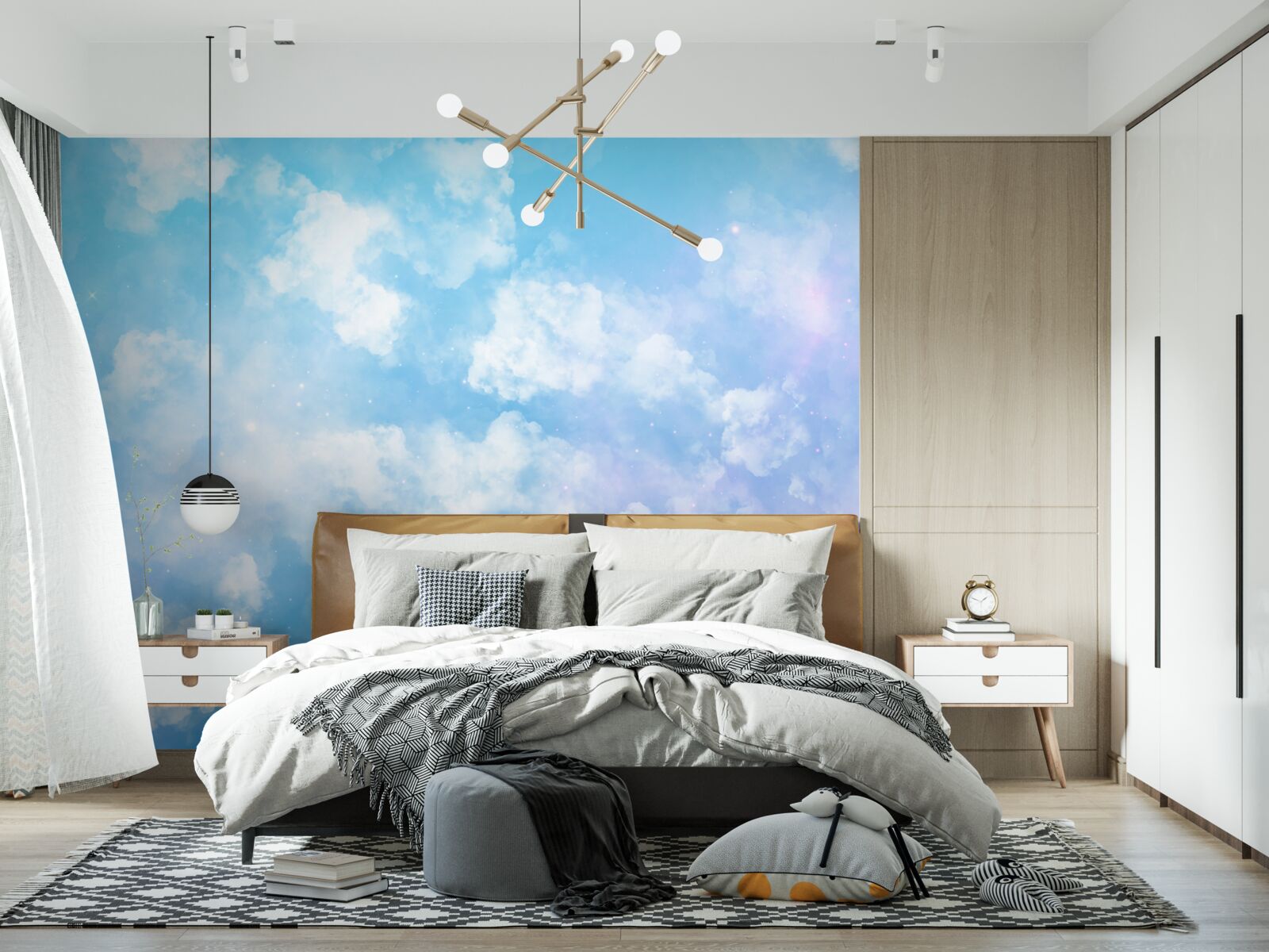 Fototapeta firmament, cieszący oko swoją jasnością i śnieżnobiałymi chmurami