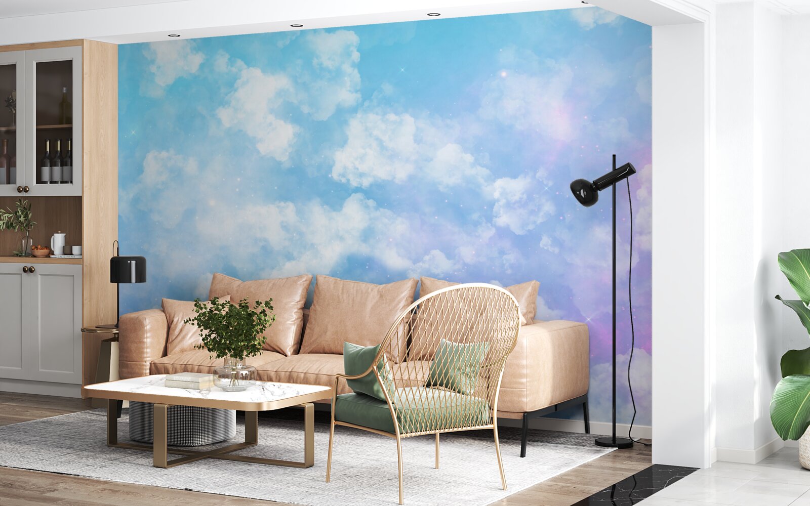 Fototapeta firmament, cieszący oko swoją jasnością i śnieżnobiałymi chmurami