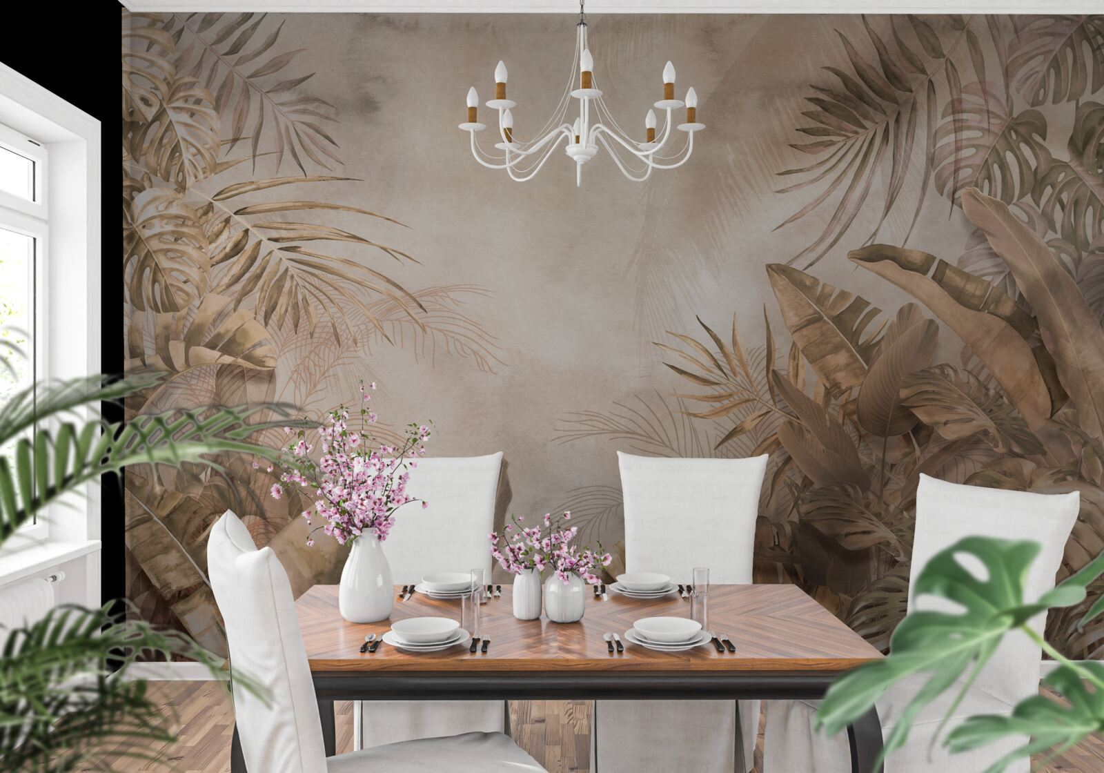 Fototapeta monstera i palmy rosną w lasach tropikalnych