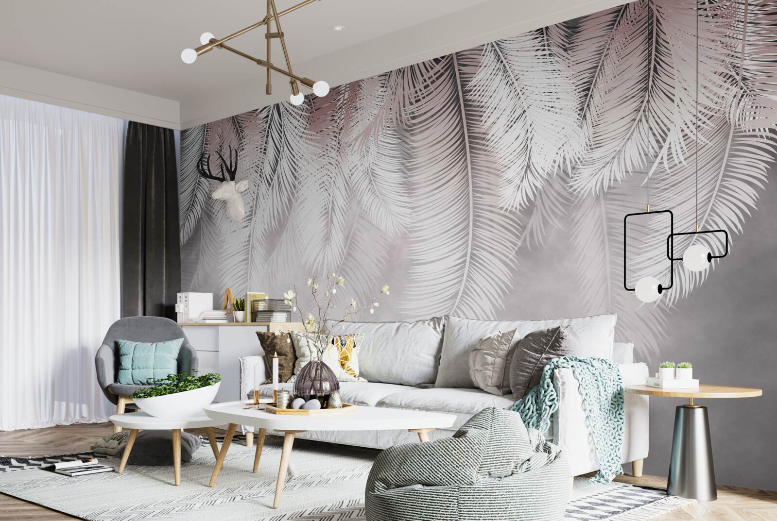 Fototapeta liście palmowe białe, puszyste i jasne