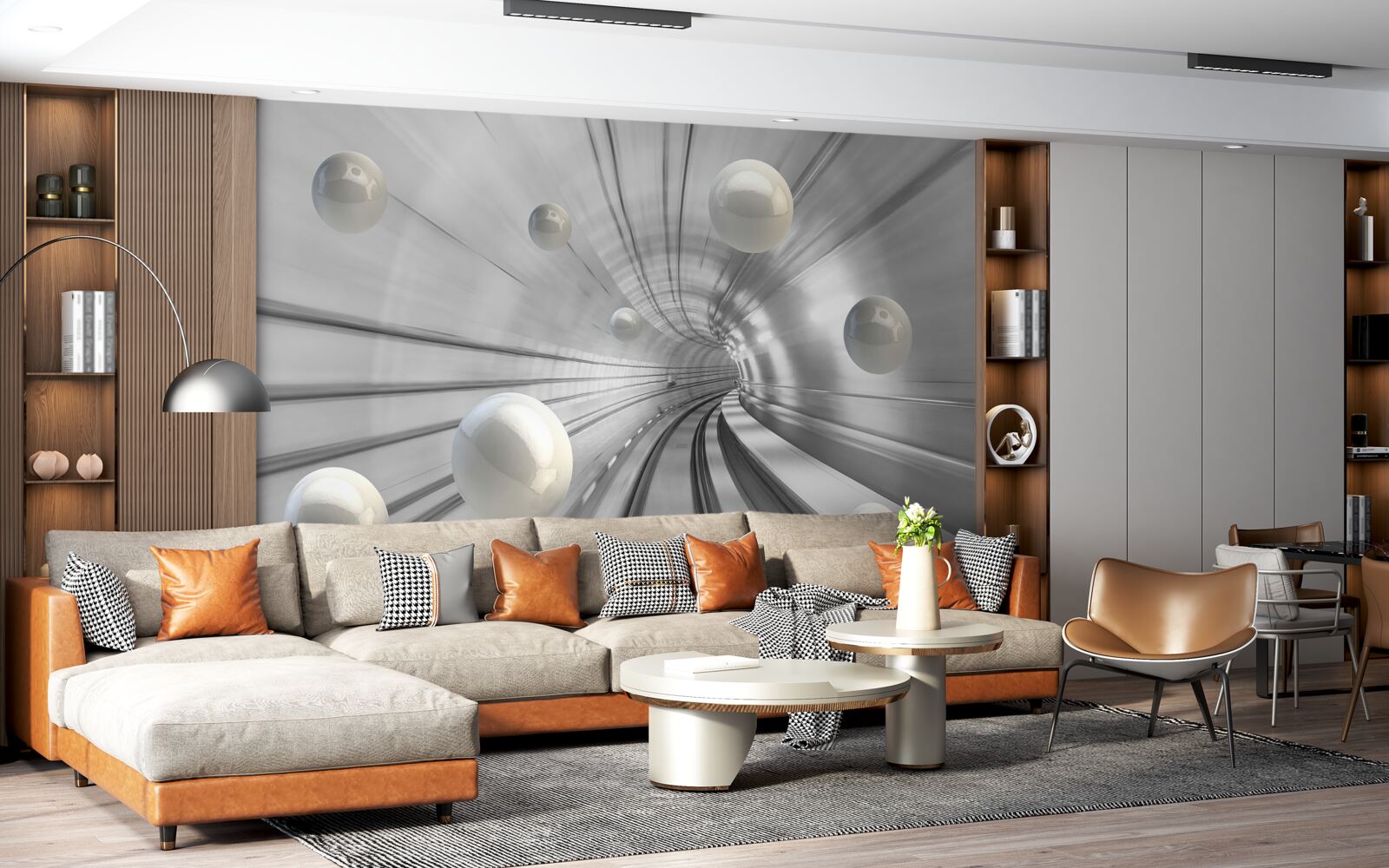 Fototapeta przejście śnieżnobiałych kul zawieszonych w powietrzu