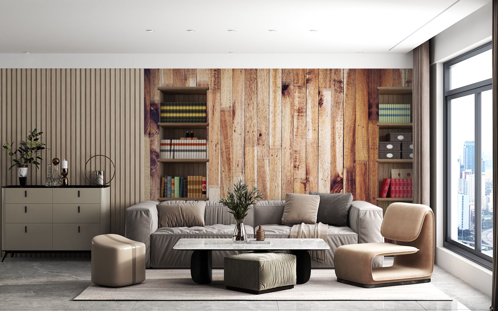 Fototapeta półki na książki na parkiecie