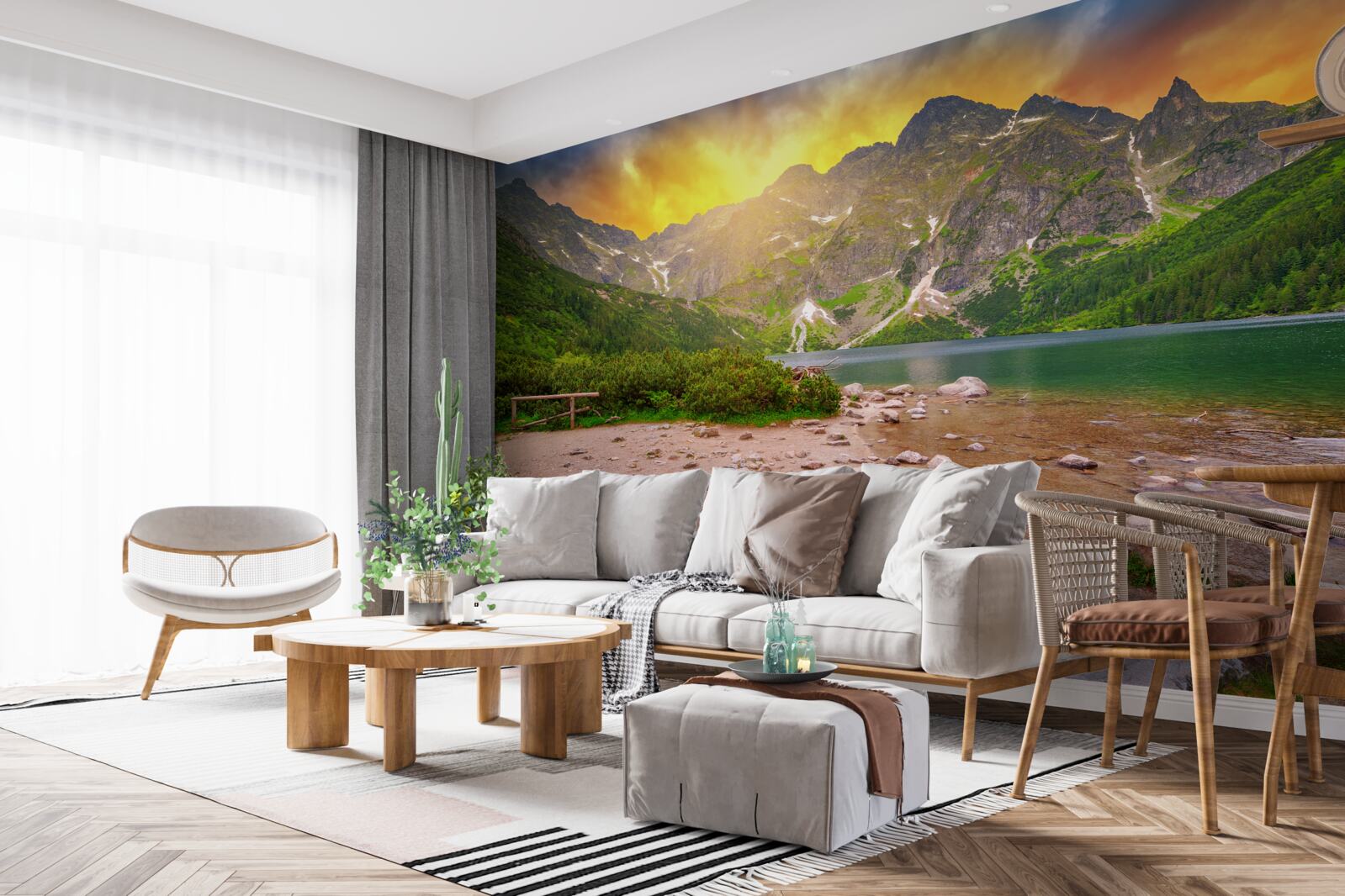 Fototapeta zachodzące słońce schodzące za jeziorem w tatrach