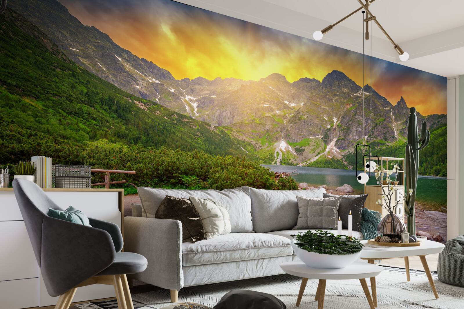 Fototapeta zachodzące słońce schodzące za jeziorem w tatrach