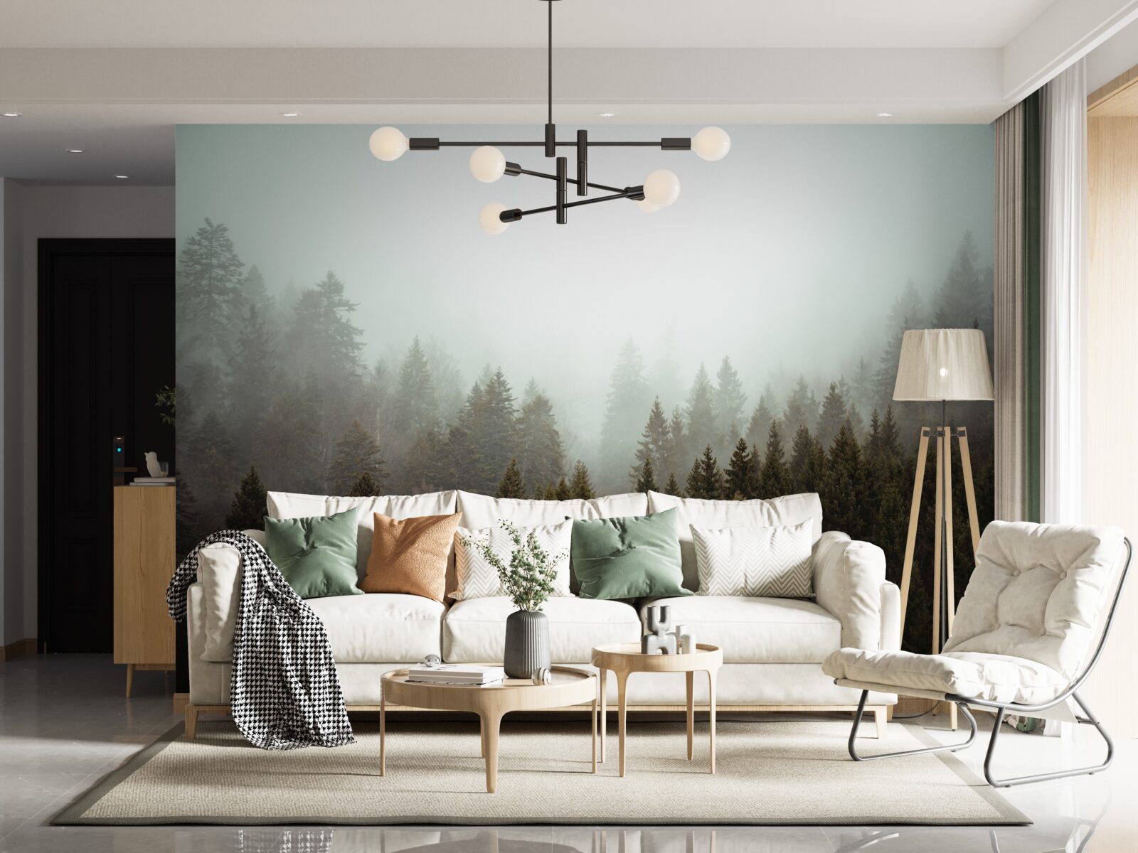 Fototapeta jasny wschód słońca wśród mglistego lasu iglastego