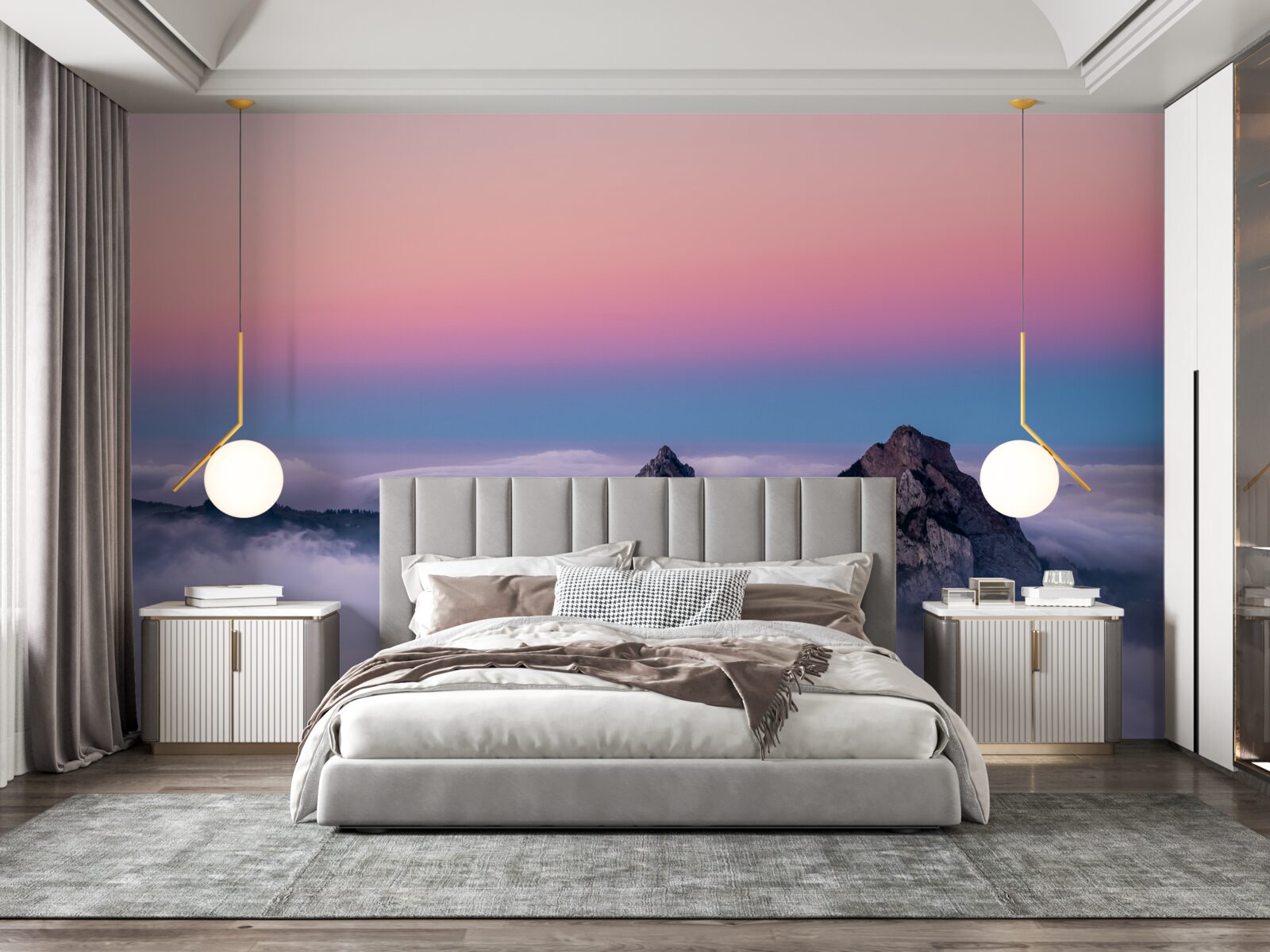 Fototapeta szczyty chmur pod różowym niebem