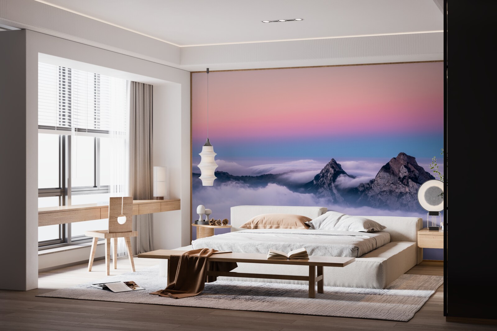 Fototapeta szczyty chmur pod różowym niebem