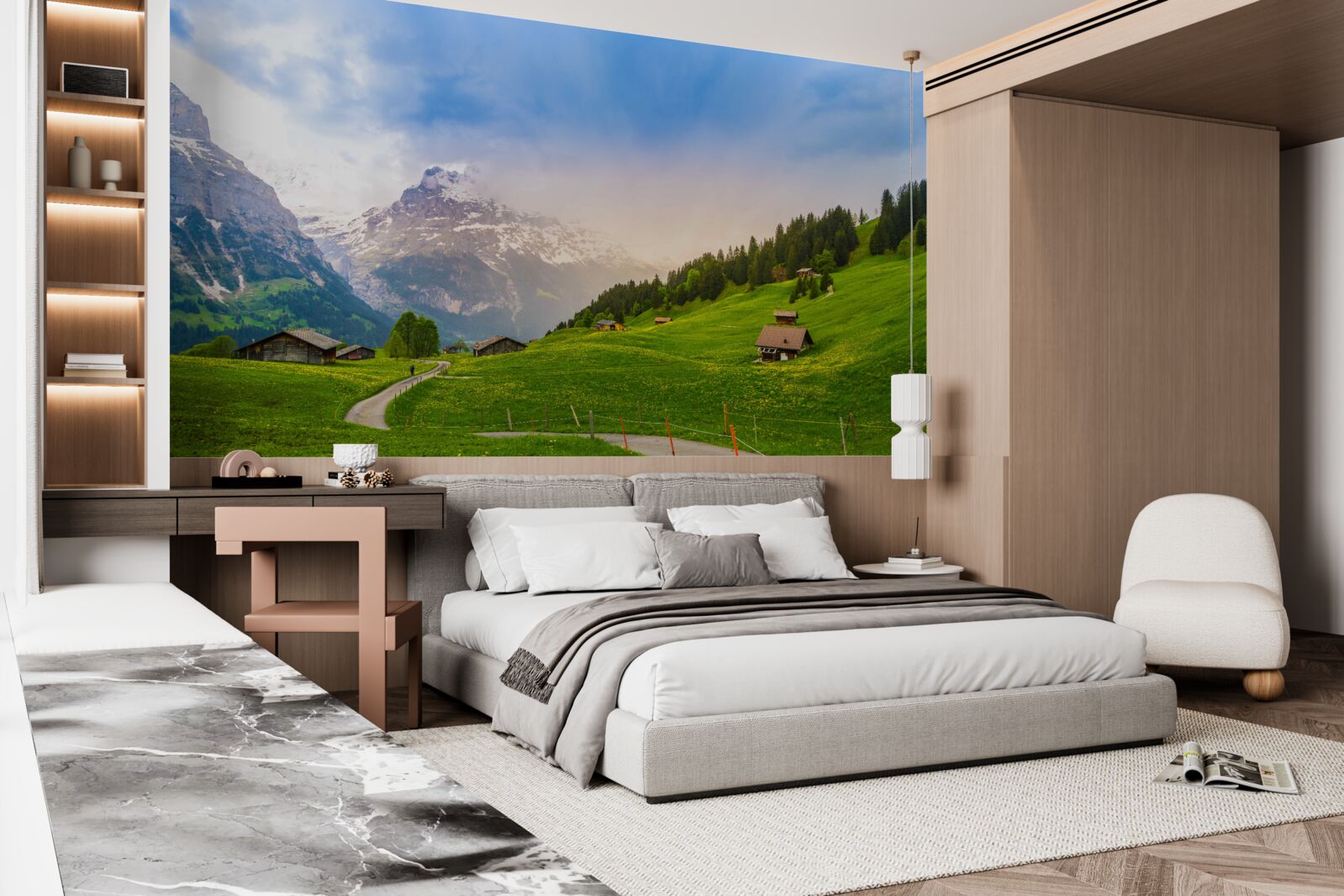 Fototapeta Ścieżka przez zielone lodowce w kierunku gór