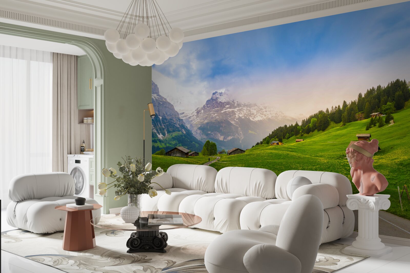 Fototapeta Ścieżka przez zielone lodowce w kierunku gór