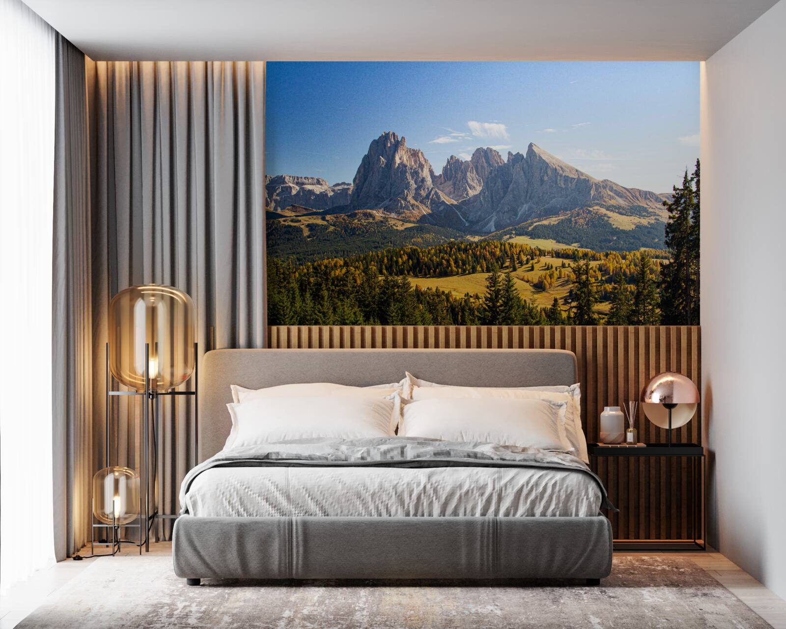 Fototapeta gęsty las i imponujące góry langkofel