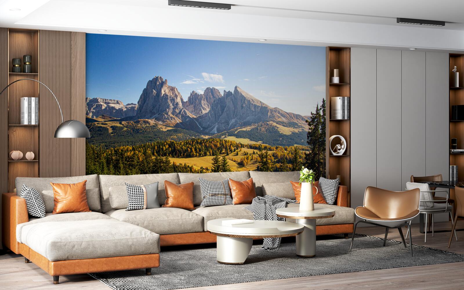 Fototapeta gęsty las i imponujące góry langkofel