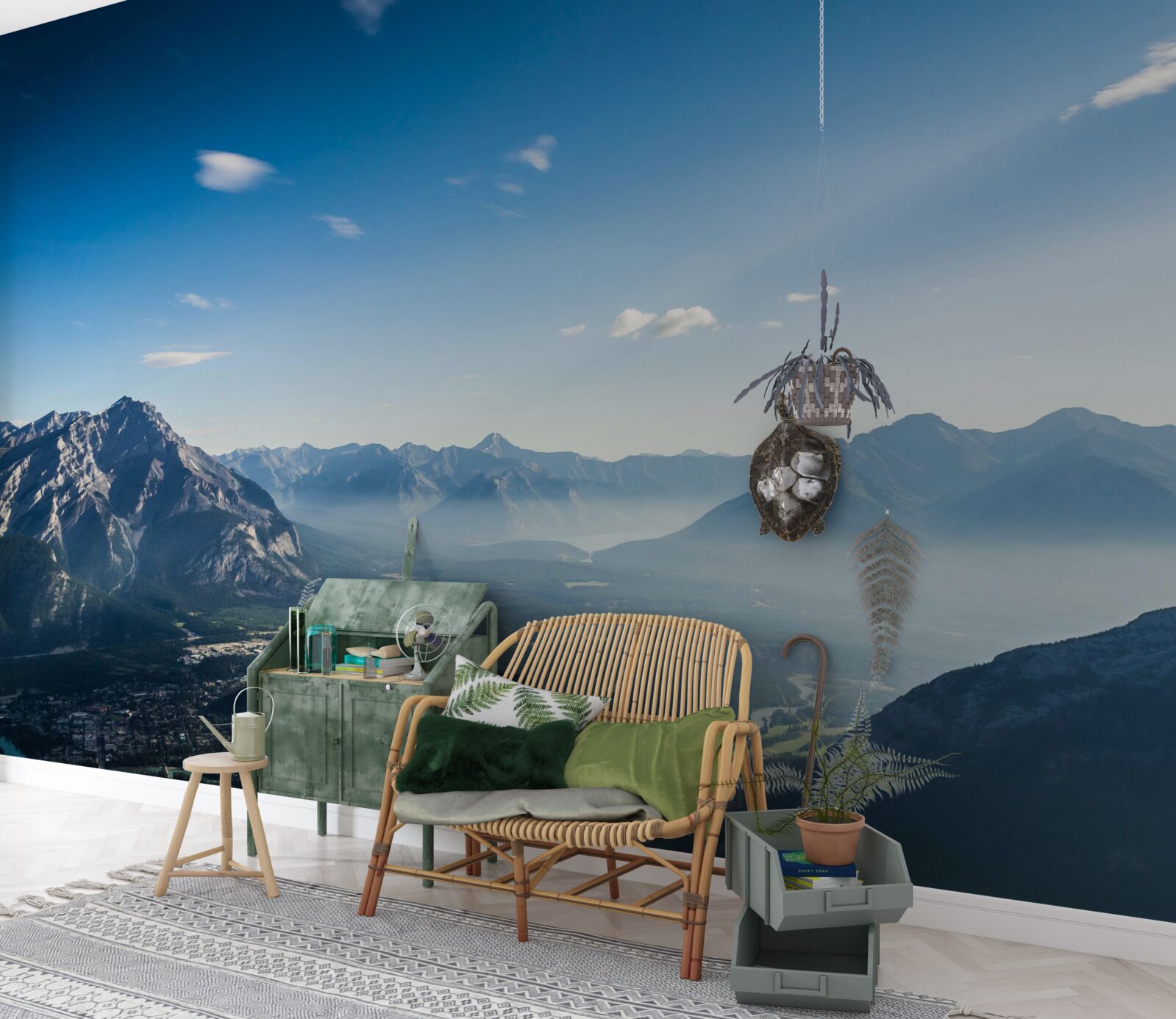 Fototapeta ze szczytów gór widać rozległe błękitne niebo