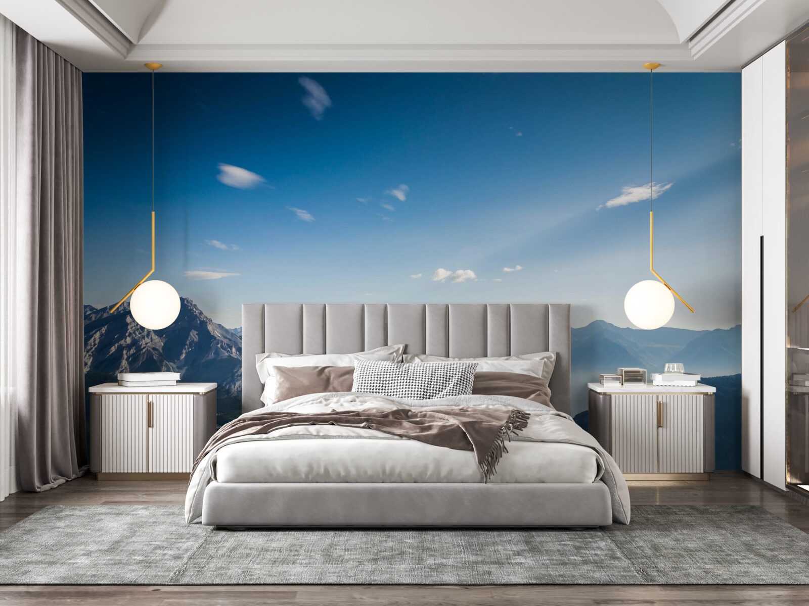 Fototapeta ze szczytów gór widać rozległe błękitne niebo