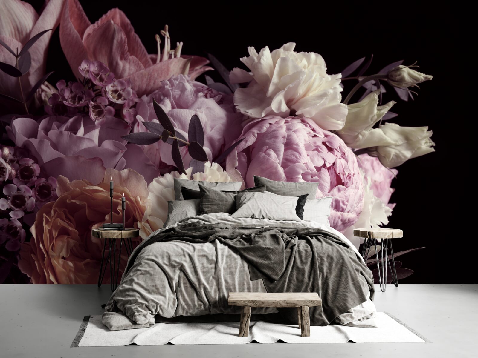 Fototapeta bukiet w stylu vintage na czarnym tle, przypominający jesień