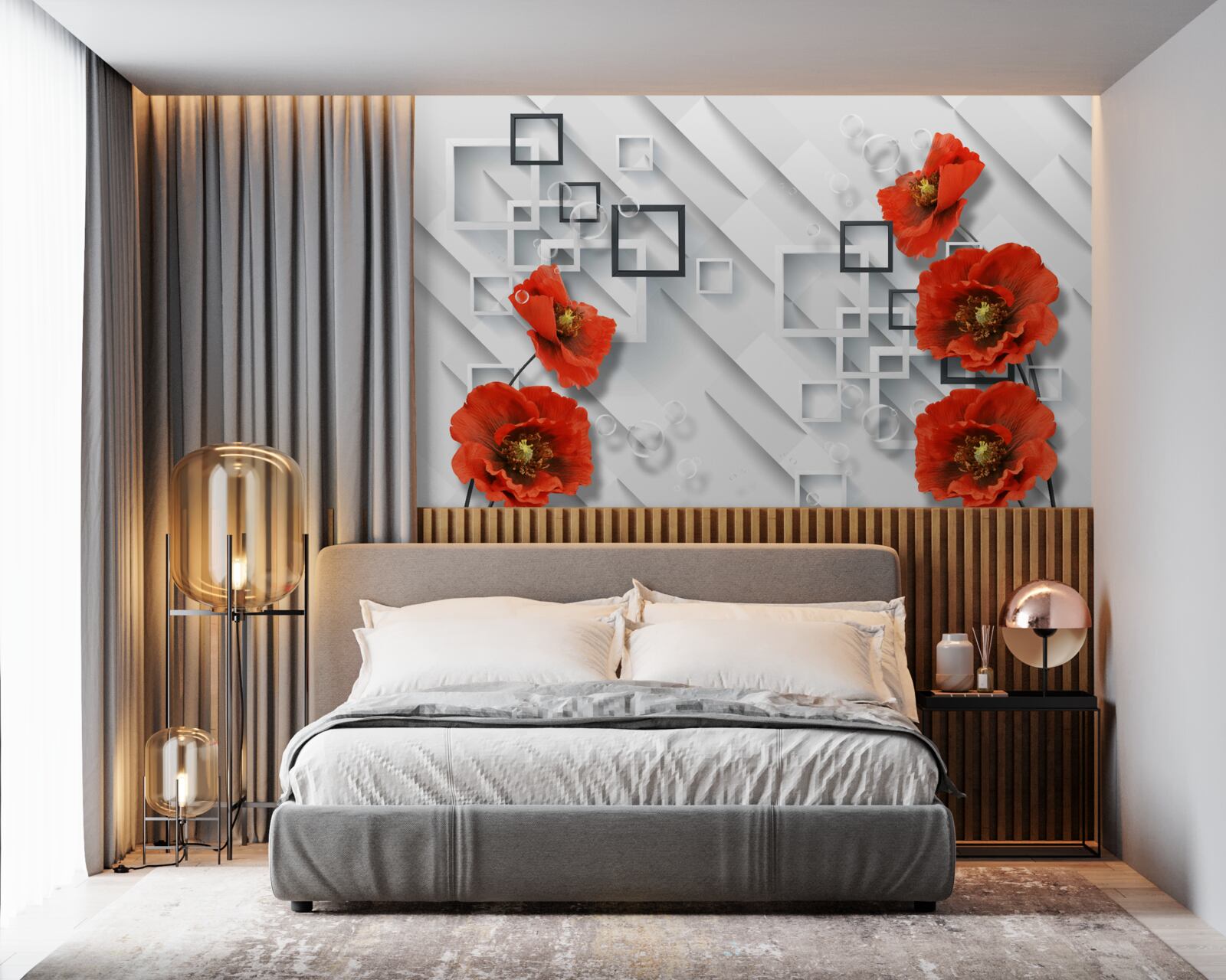 Fototapeta wspaniałe czerwone maki na niezwykłym tle