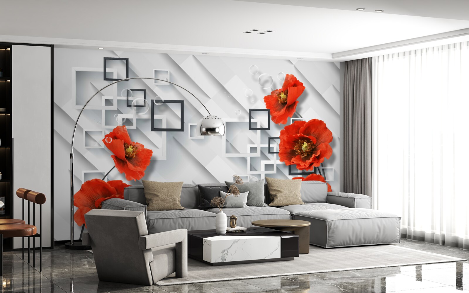 Fototapeta wspaniałe czerwone maki na niezwykłym tle