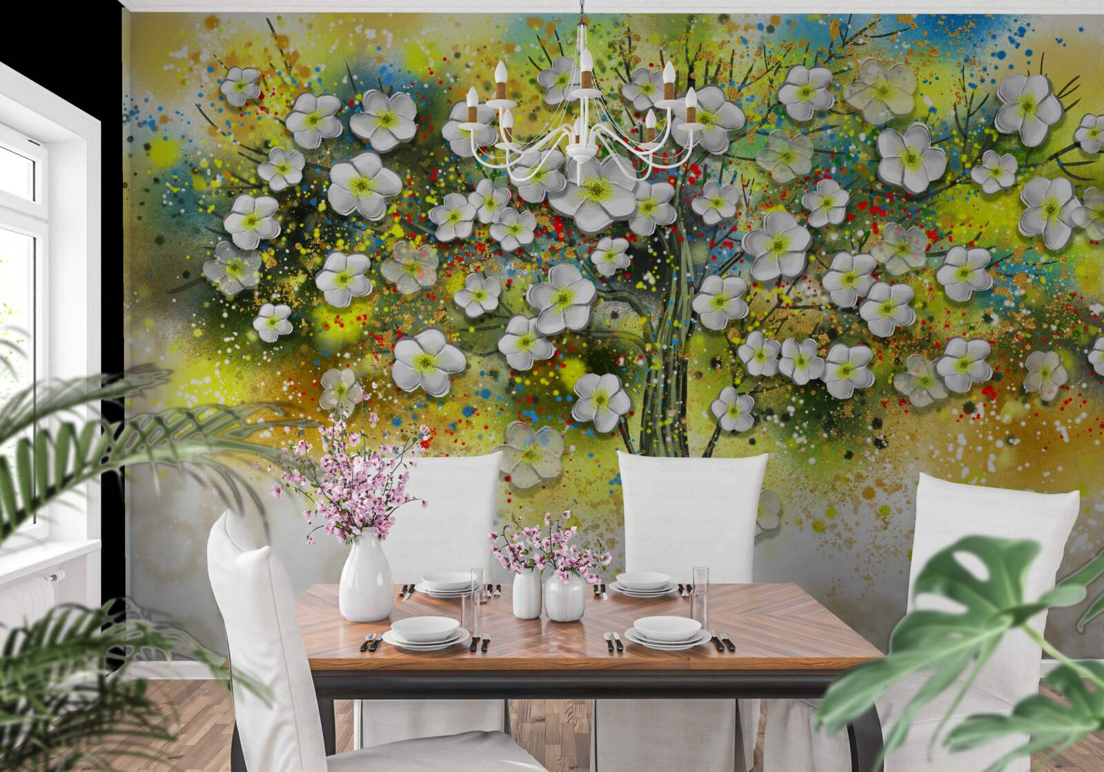 Fototapeta kwitnące, soczyście zielone drzewo