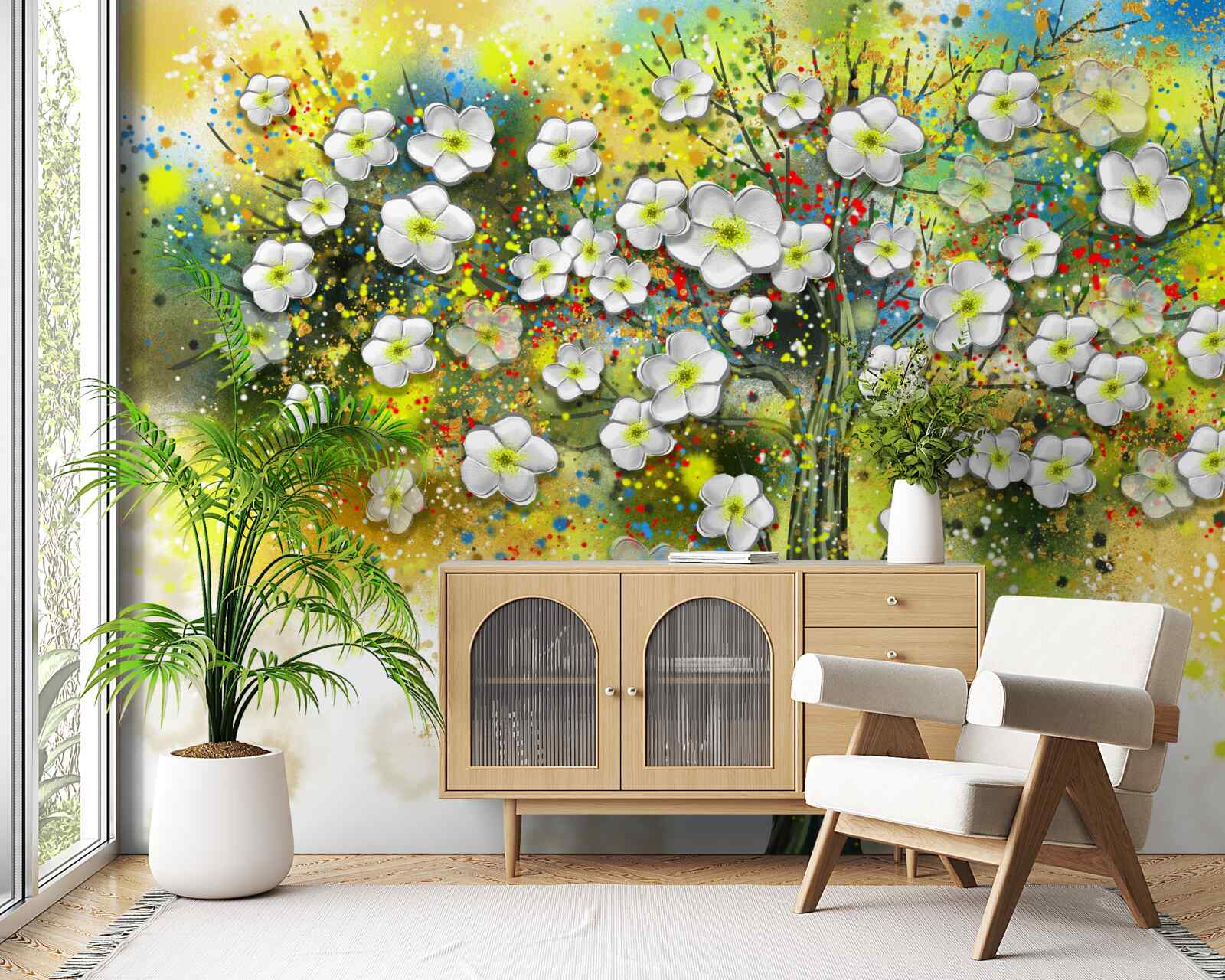 Fototapeta kwitnące, soczyście zielone drzewo