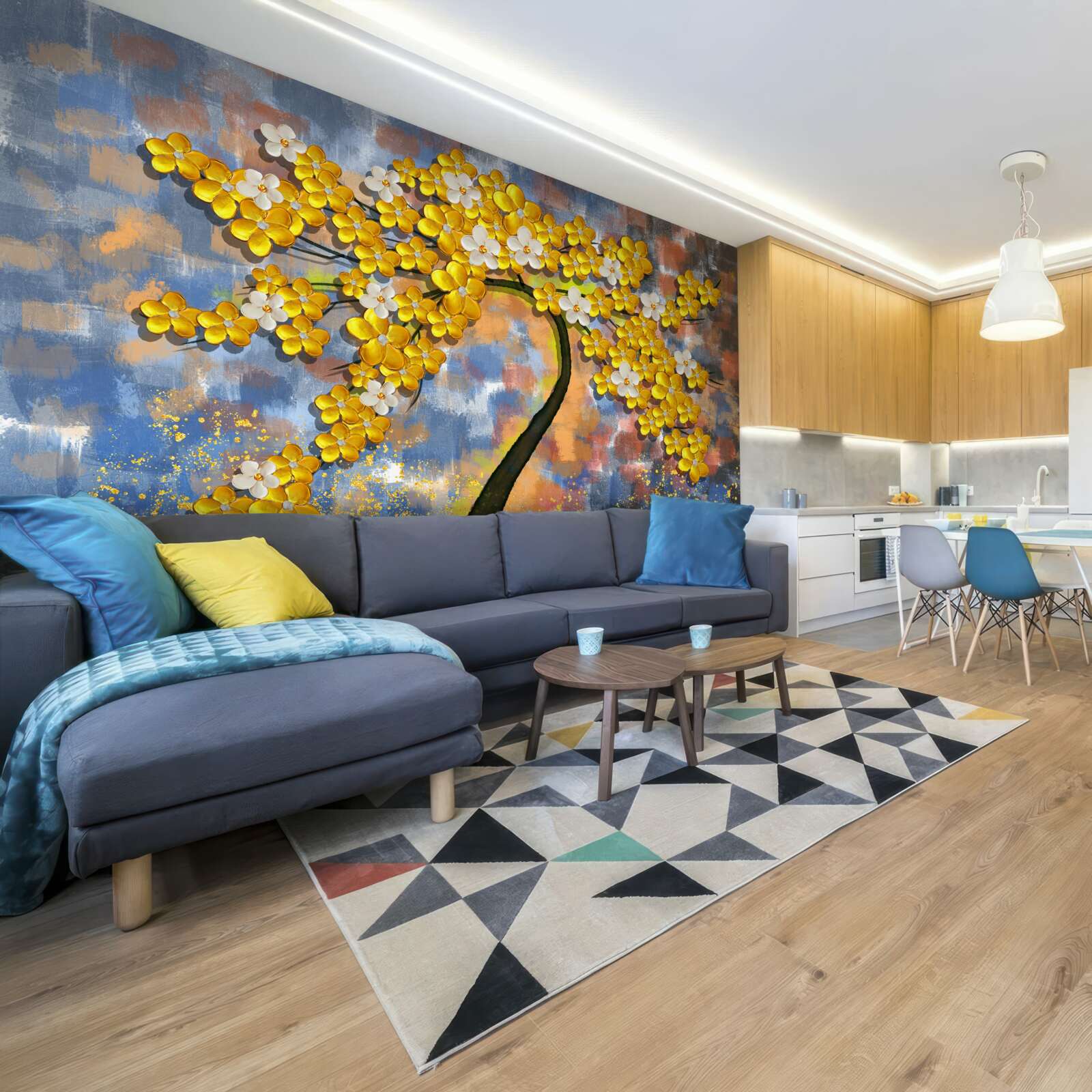 Fototapeta jesienne odcienie żółci na gałęziach drzew