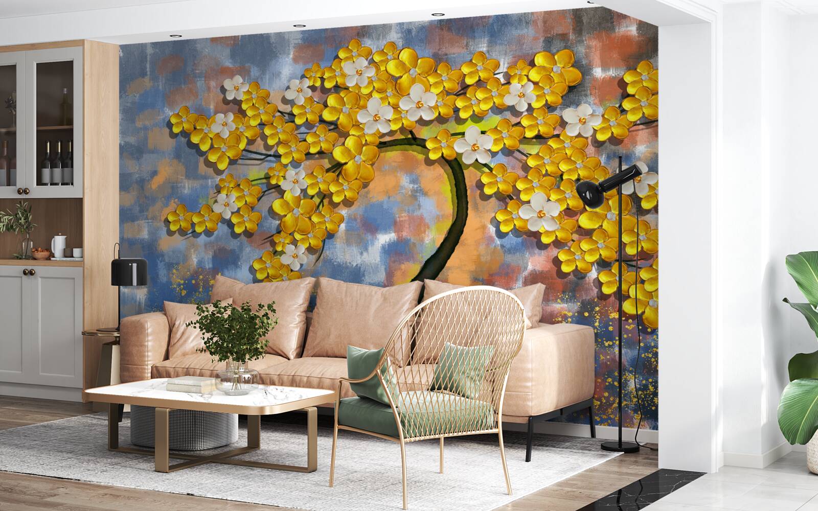 Fototapeta jesienne odcienie żółci na gałęziach drzew