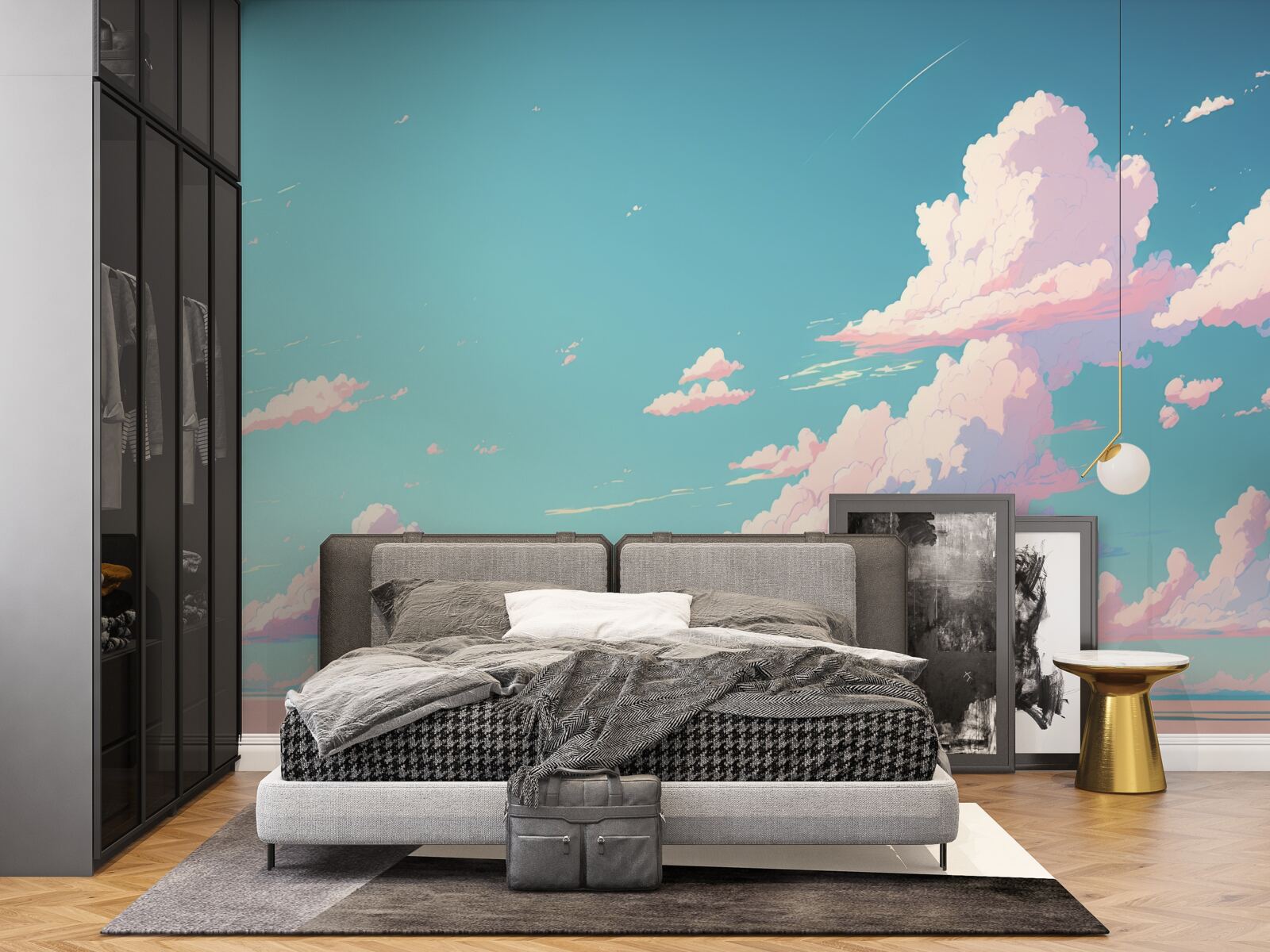 Fototapeta błękitne niebo ozdobione jest różowymi chmurami