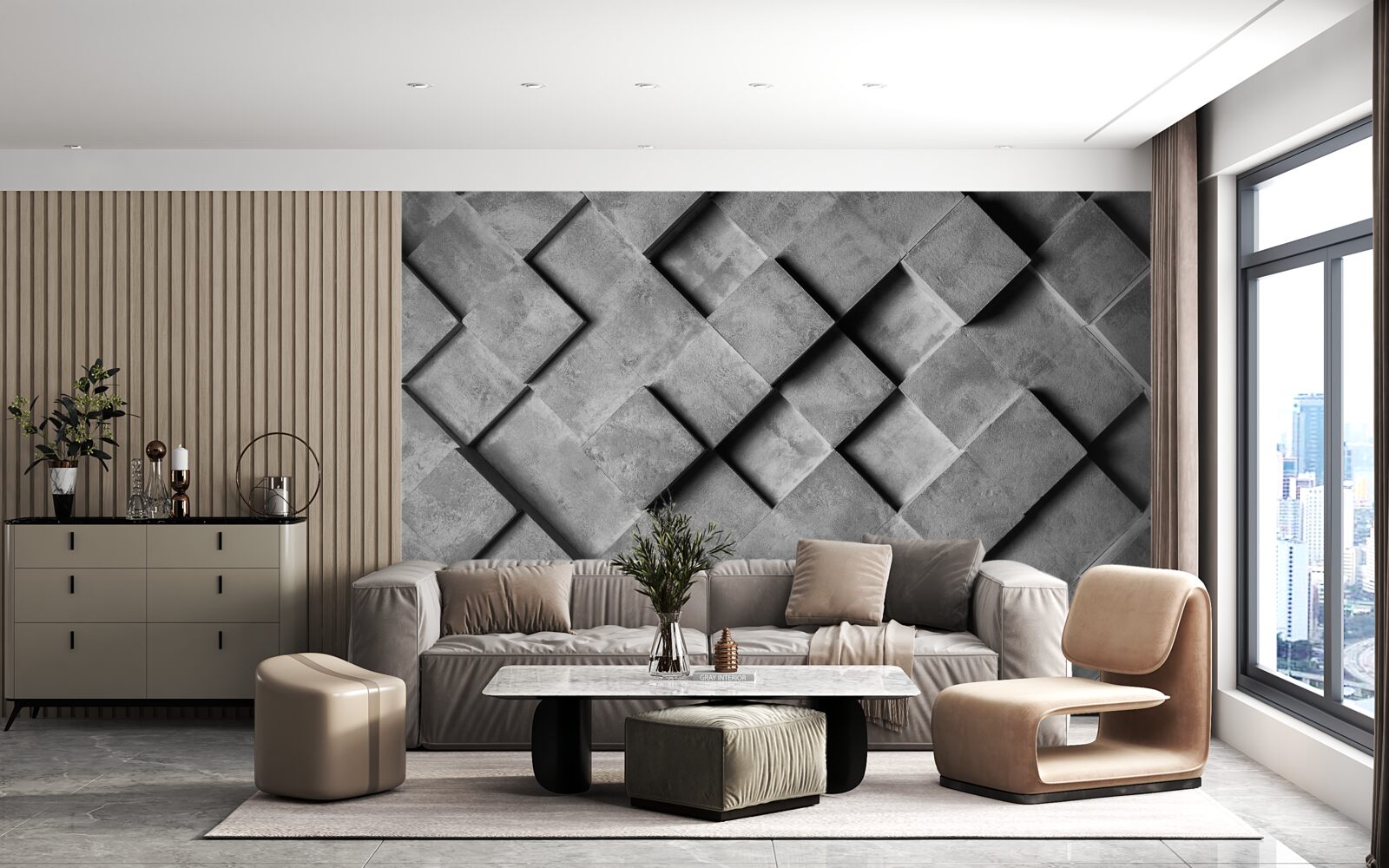 Fototapeta prostokąty 3d w kolorze szarym