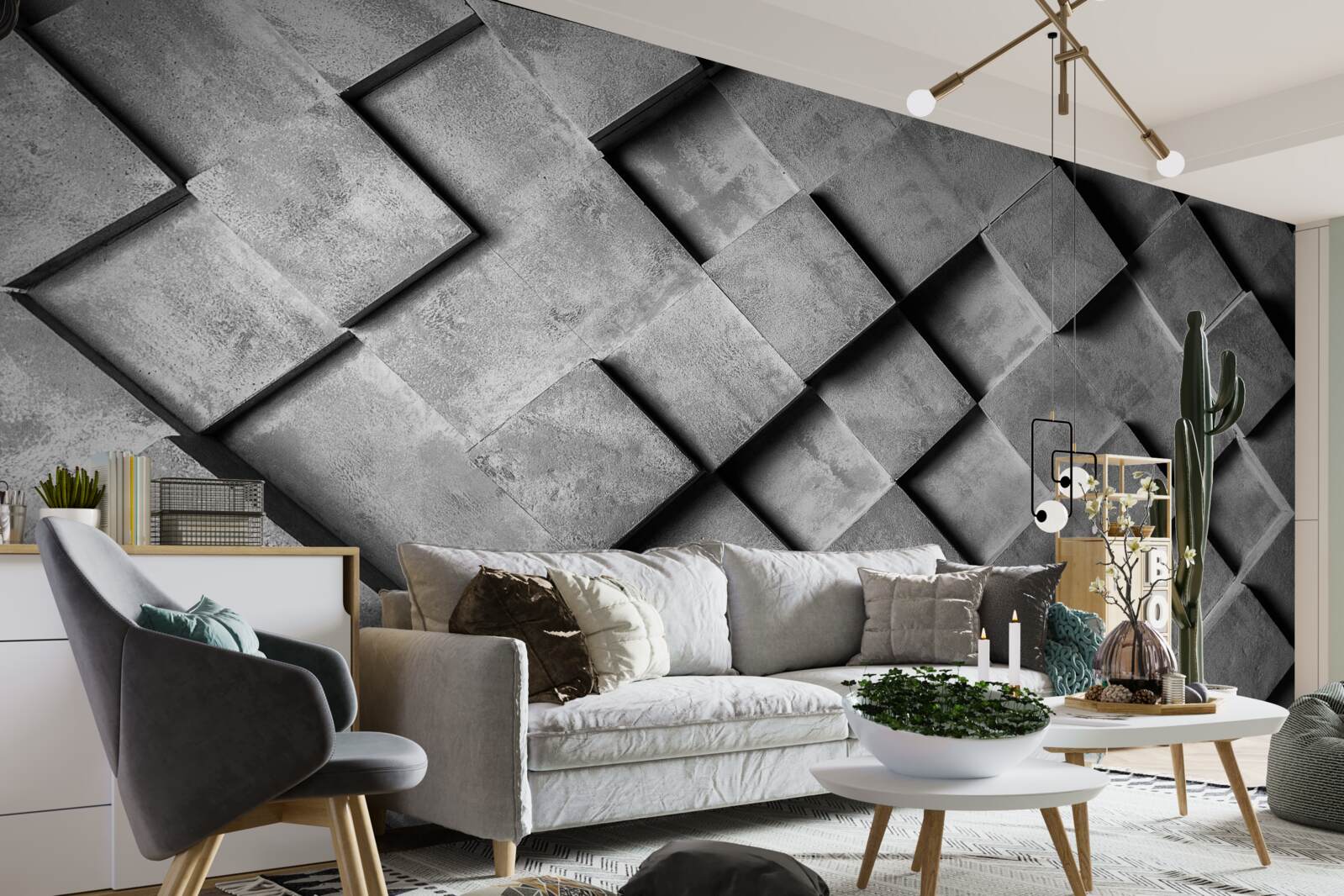 Fototapeta prostokąty 3d w kolorze szarym