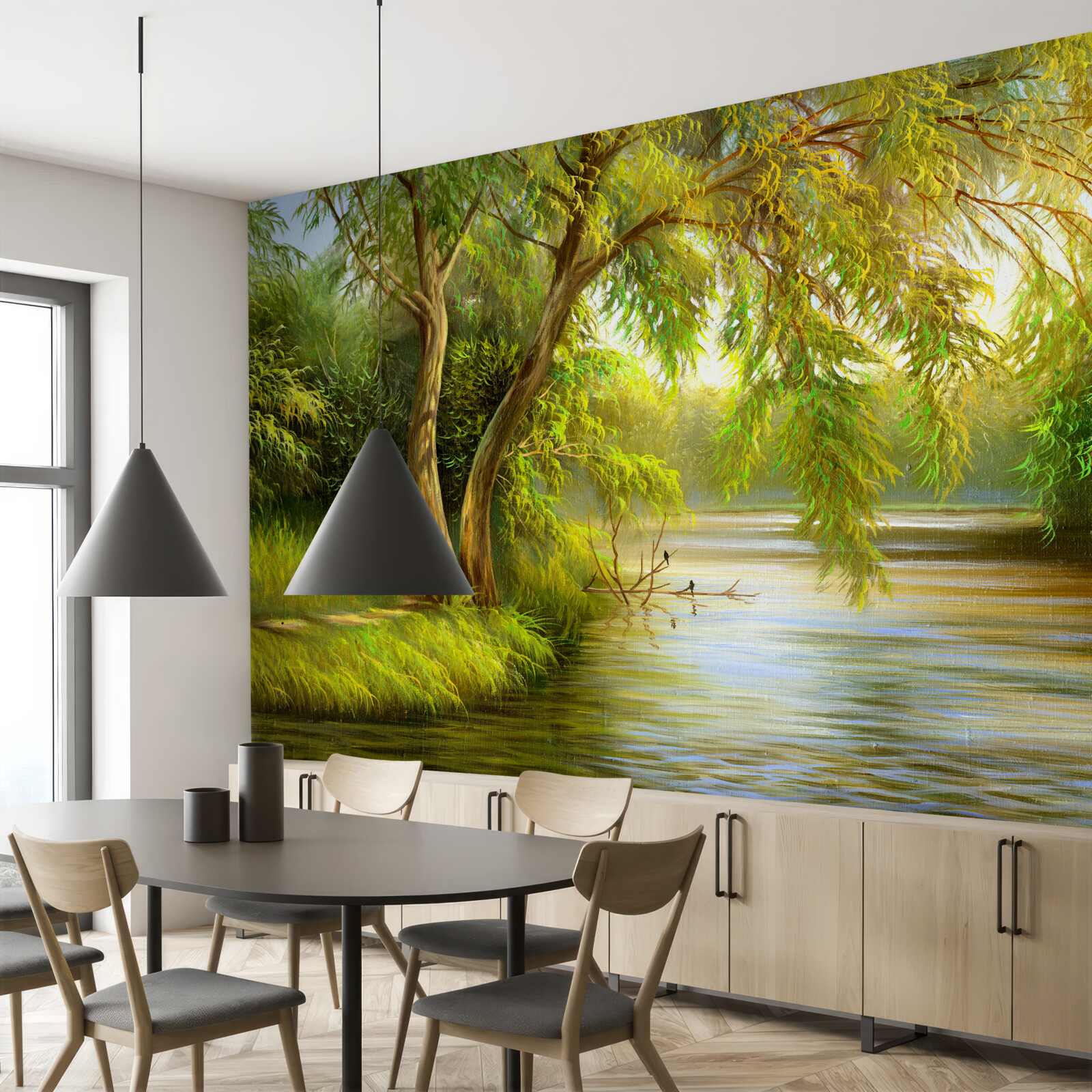 Fototapeta latem wierzba pochyla się smutno nad wodą