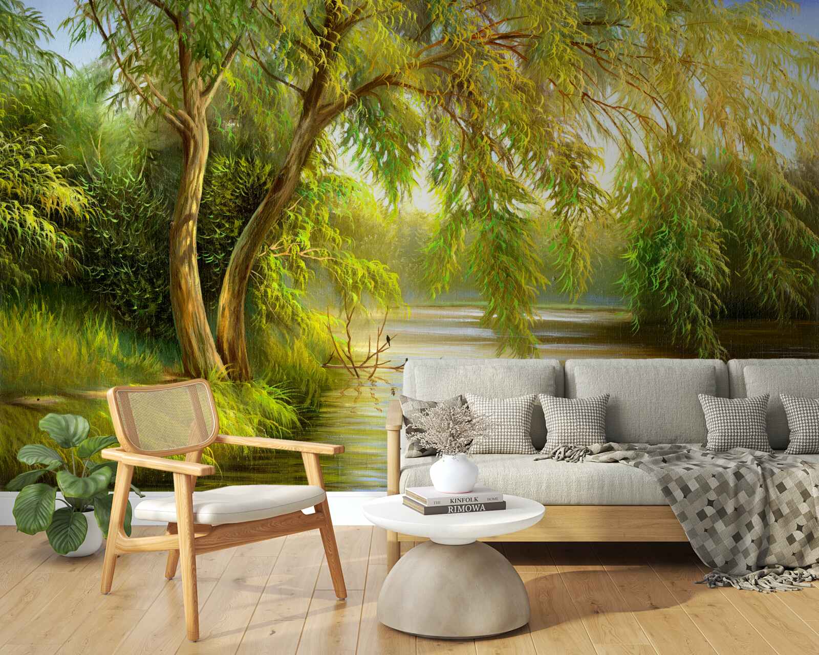 Fototapeta latem wierzba pochyla się smutno nad wodą