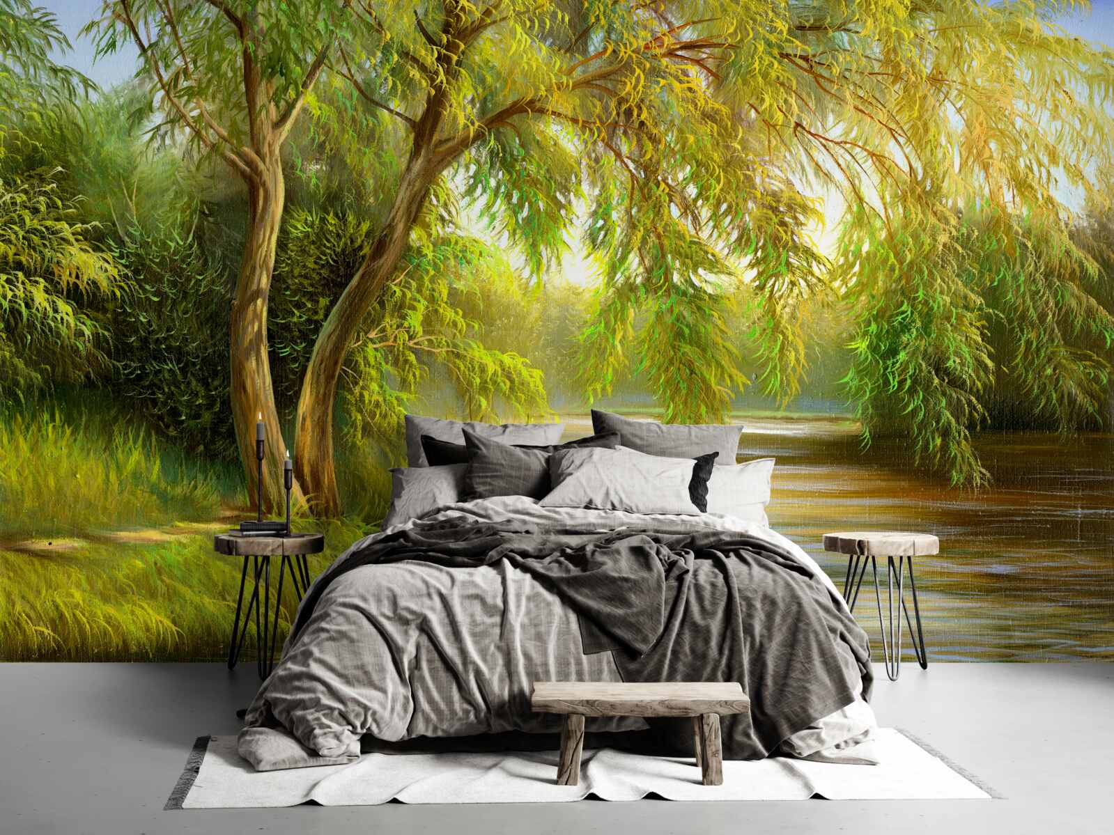 Fototapeta latem wierzba pochyla się smutno nad wodą