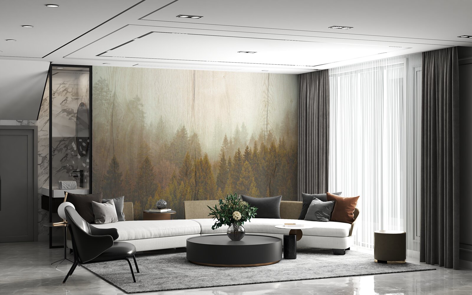 Fototapeta mglisty las jesienią