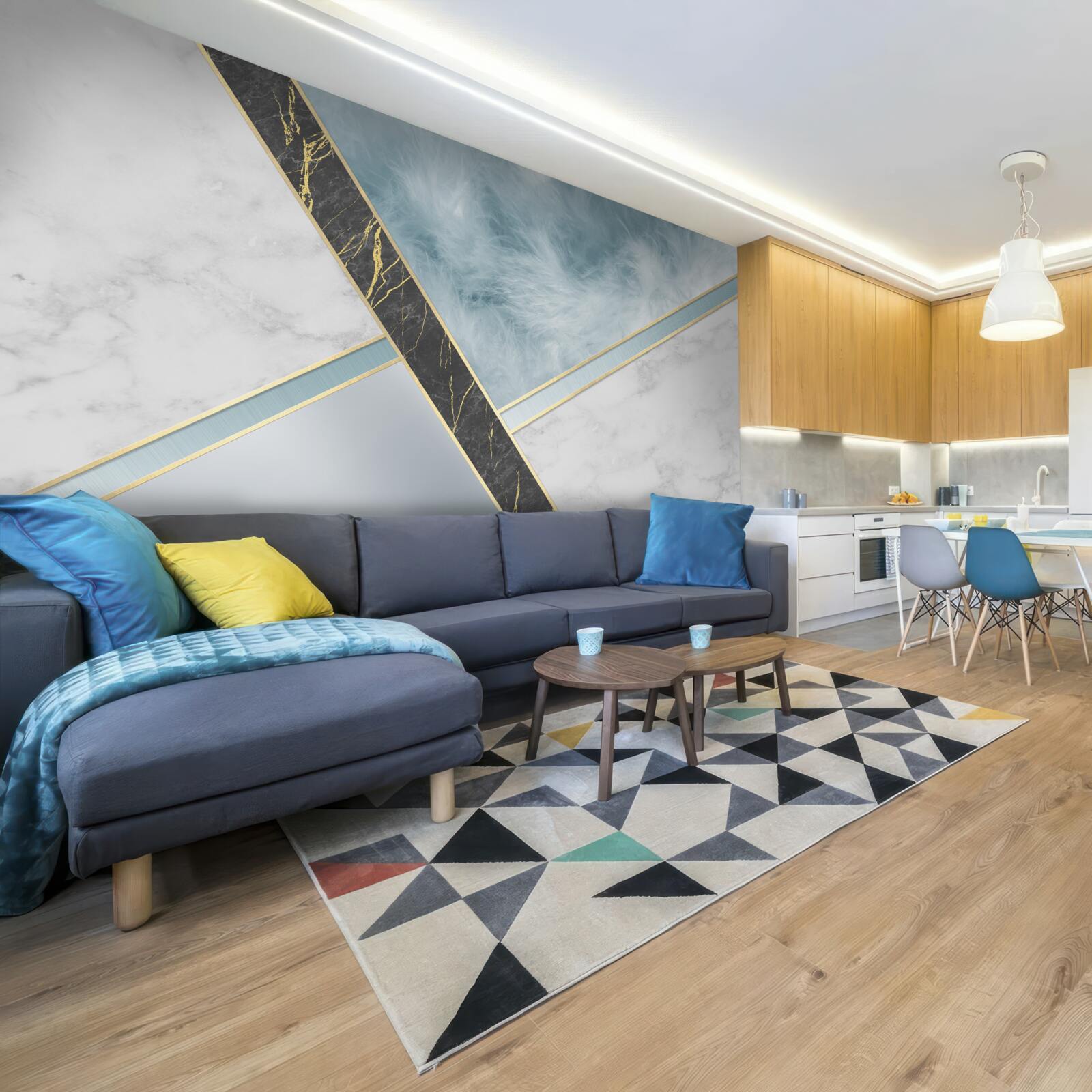 Fototapeta marmur w odcieniach szarości i błękitu z czarnym elementem