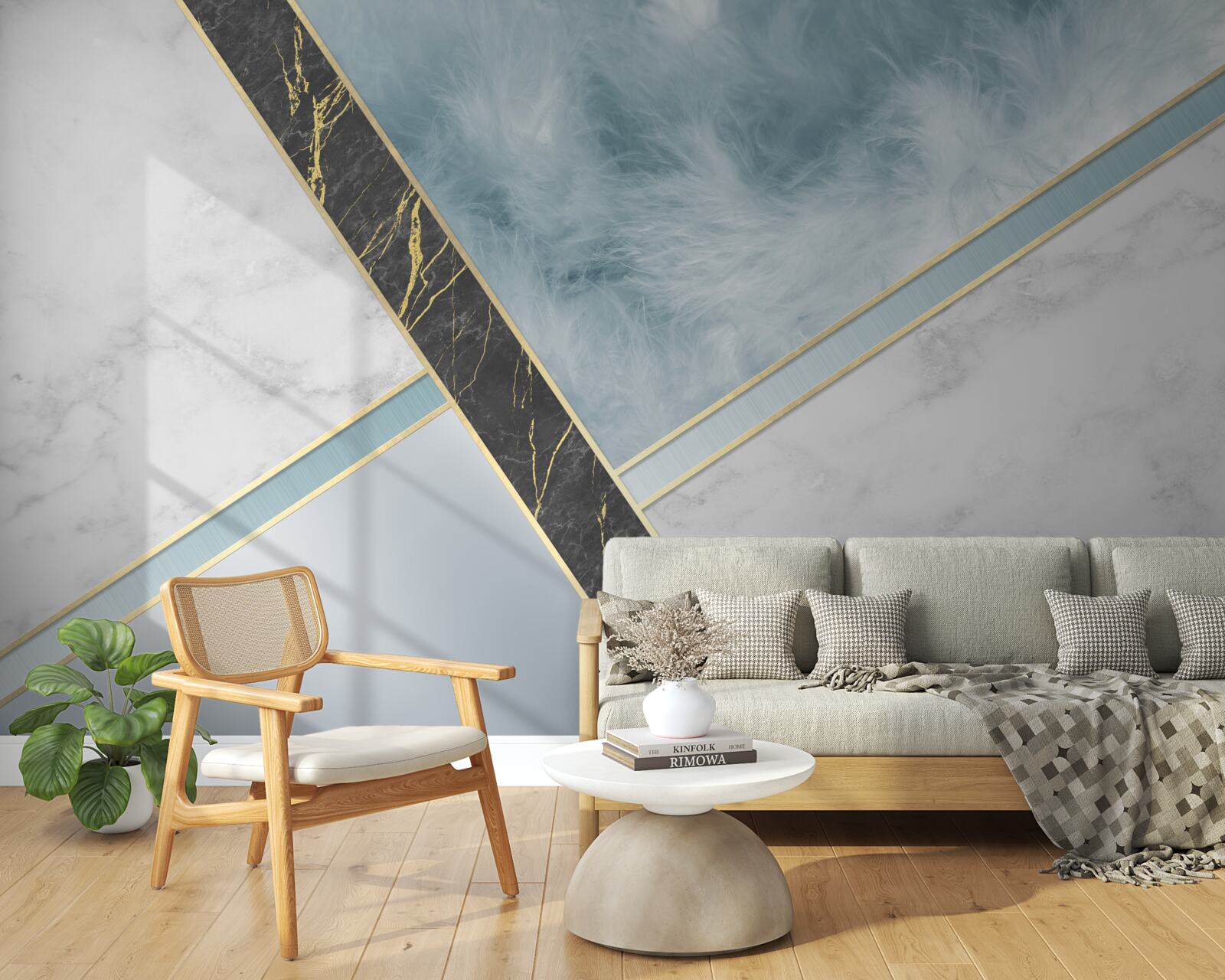 Fototapeta marmur w odcieniach szarości i błękitu z czarnym elementem