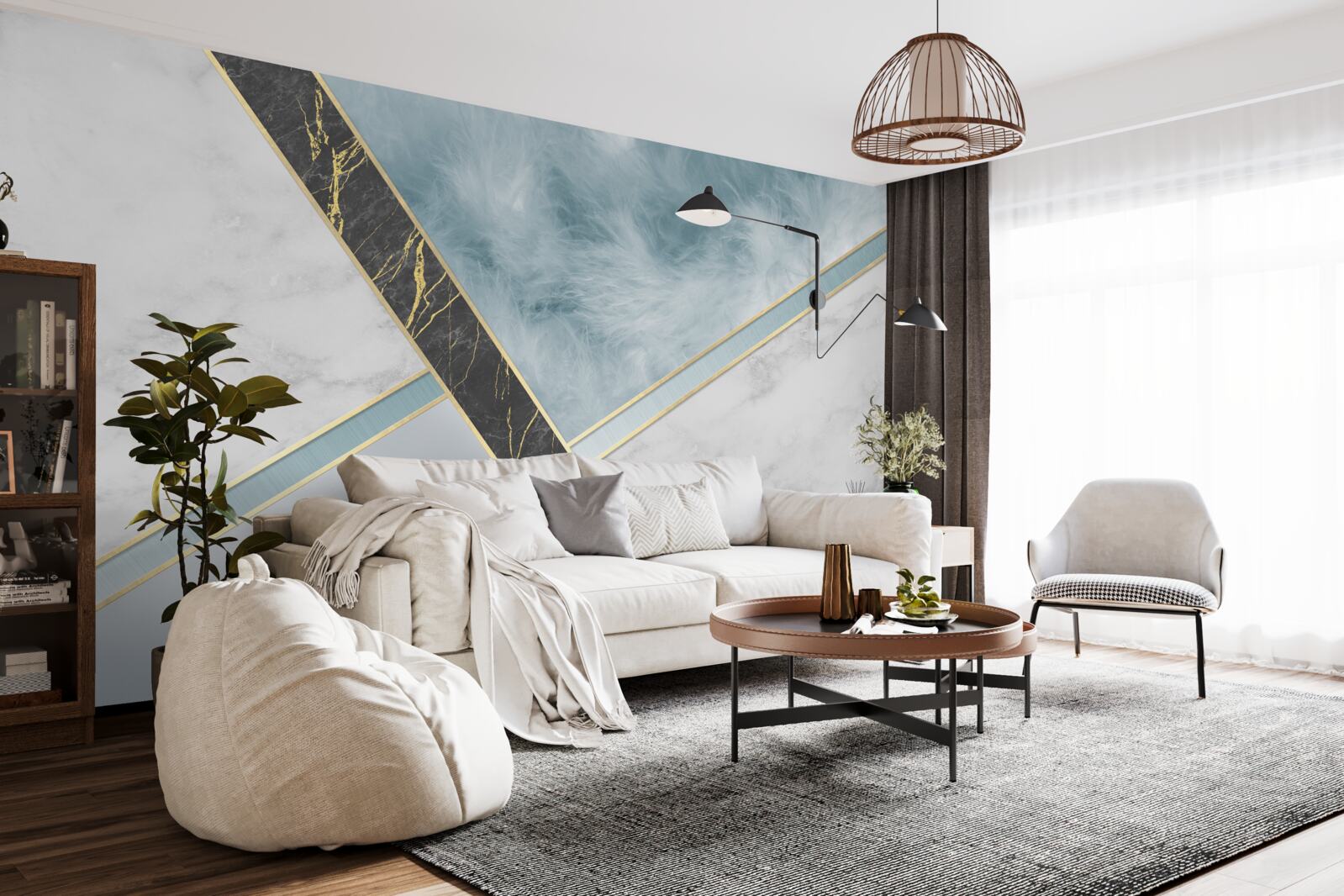 Fototapeta marmur w odcieniach szarości i błękitu z czarnym elementem