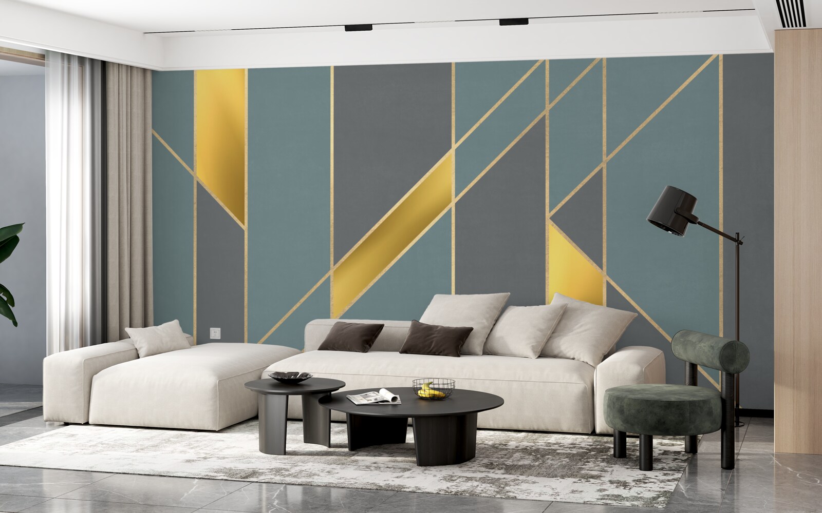 Fototapeta niebieskie figury ze złotymi akcentami