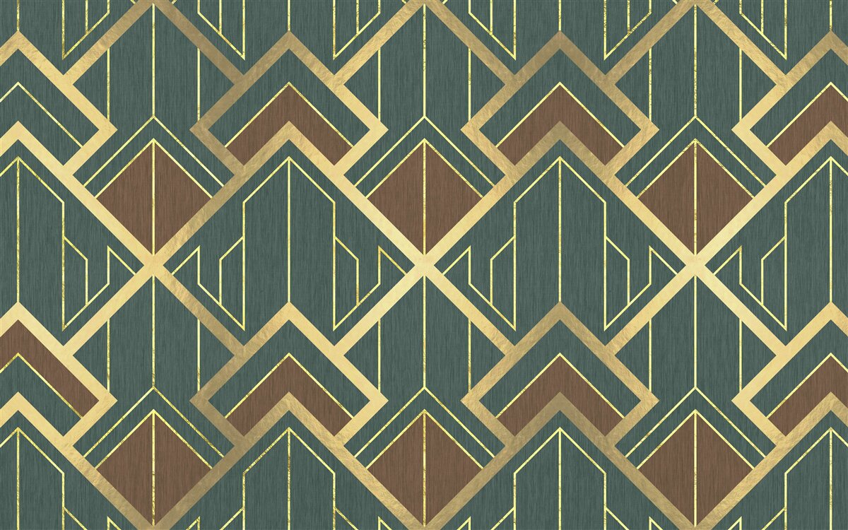 Fototapeta projekt składający się z różnych kształtów i złotych linii