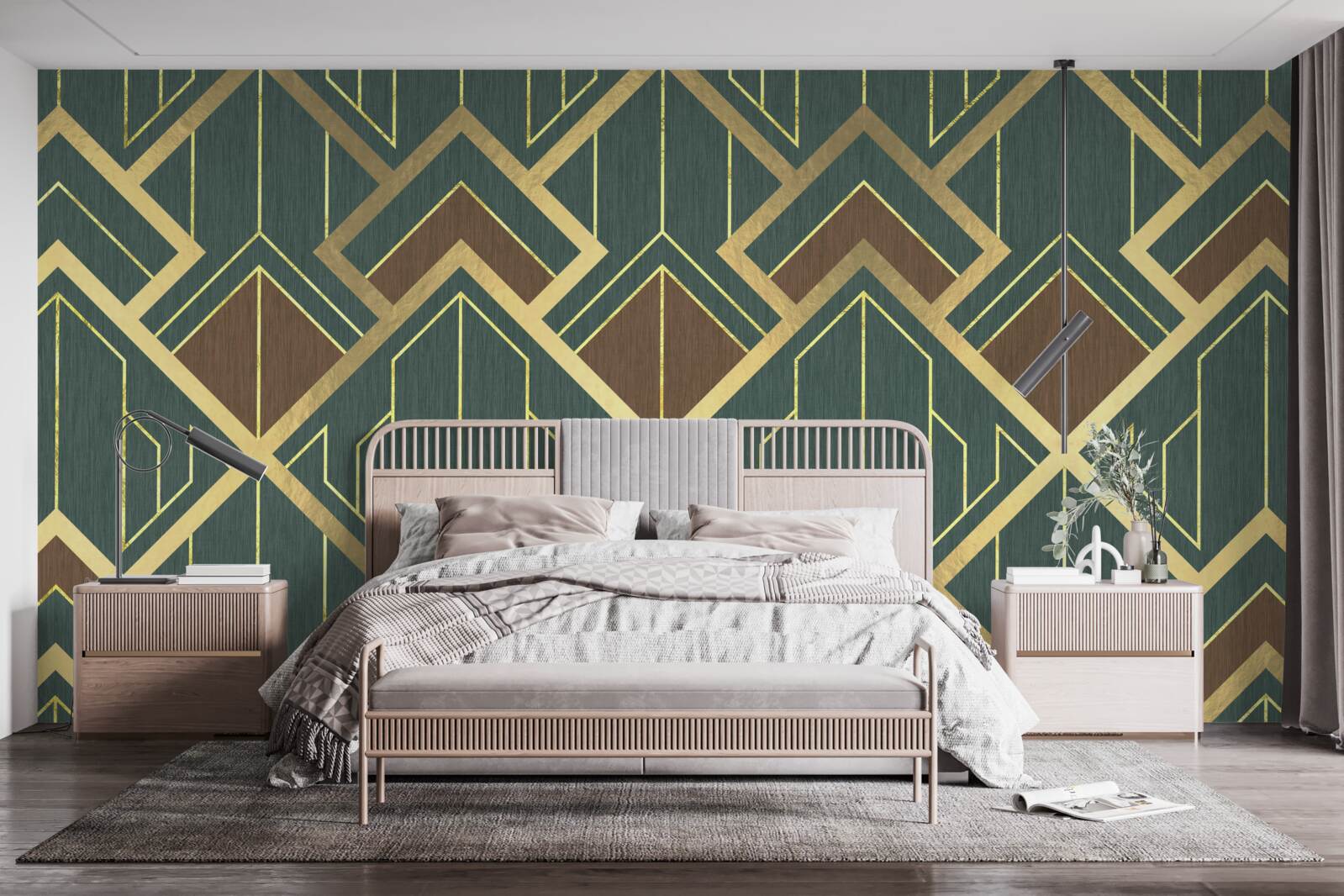 Fototapeta projekt składający się z różnych kształtów i złotych linii