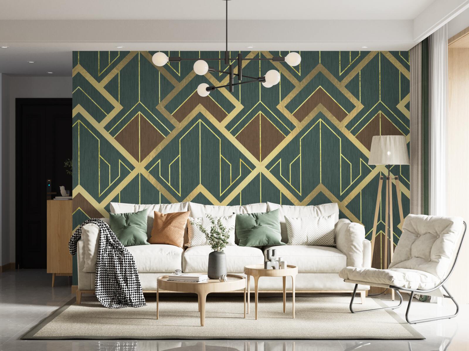 Fototapeta projekt składający się z różnych kształtów i złotych linii