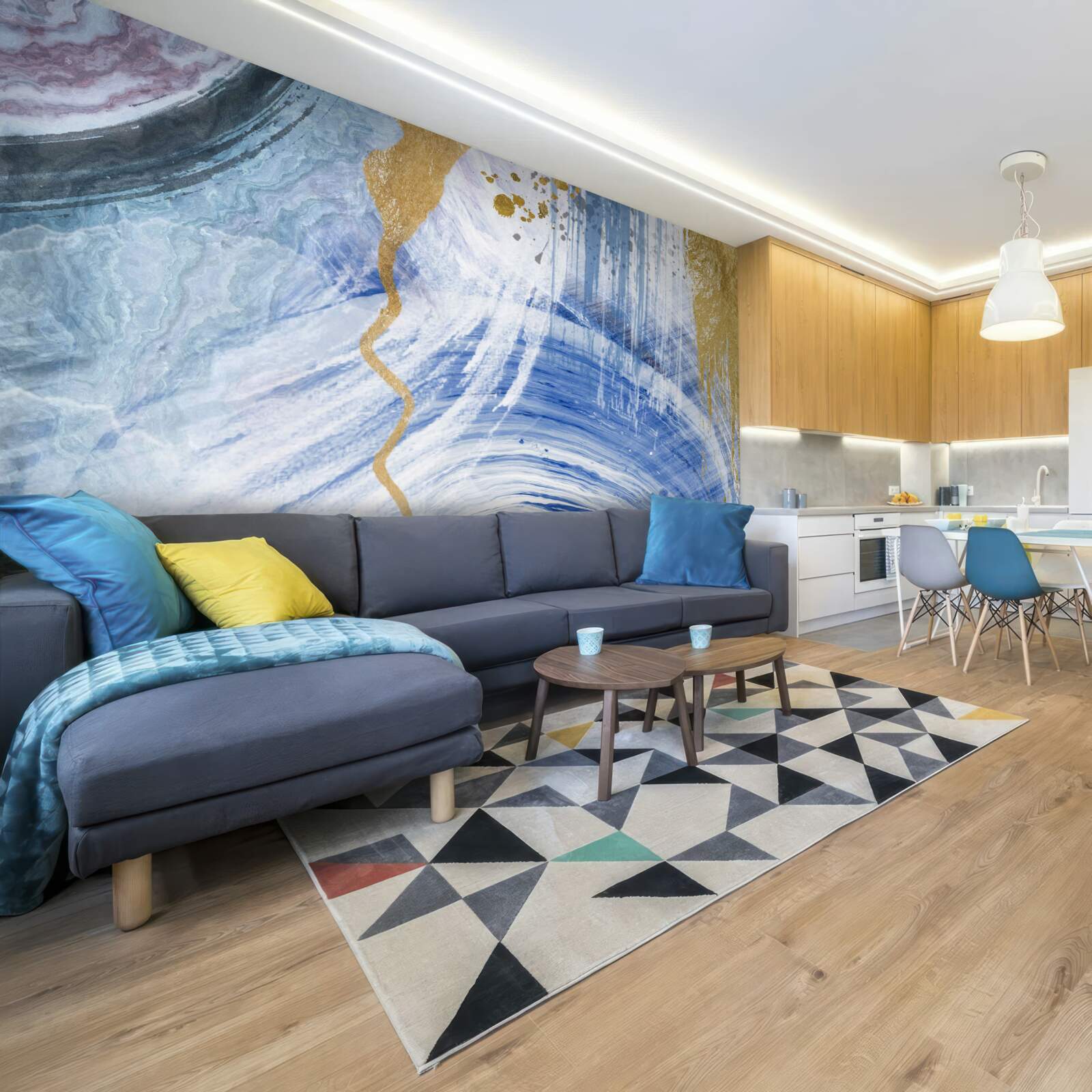 Fototapeta brązowe strumienie na tle niebieskich plam