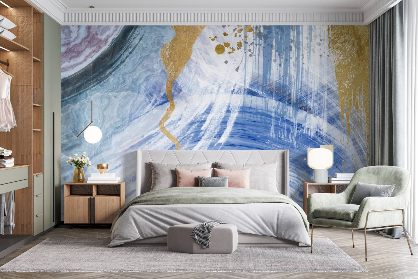 Fototapeta brązowe strumienie na tle niebieskich plam